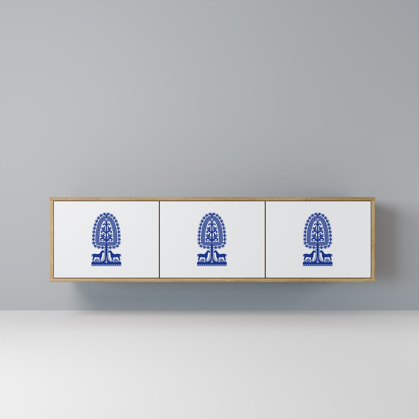 Mobile TV a 3 ante in stile FOLK ART POLACCO, effetto rovere