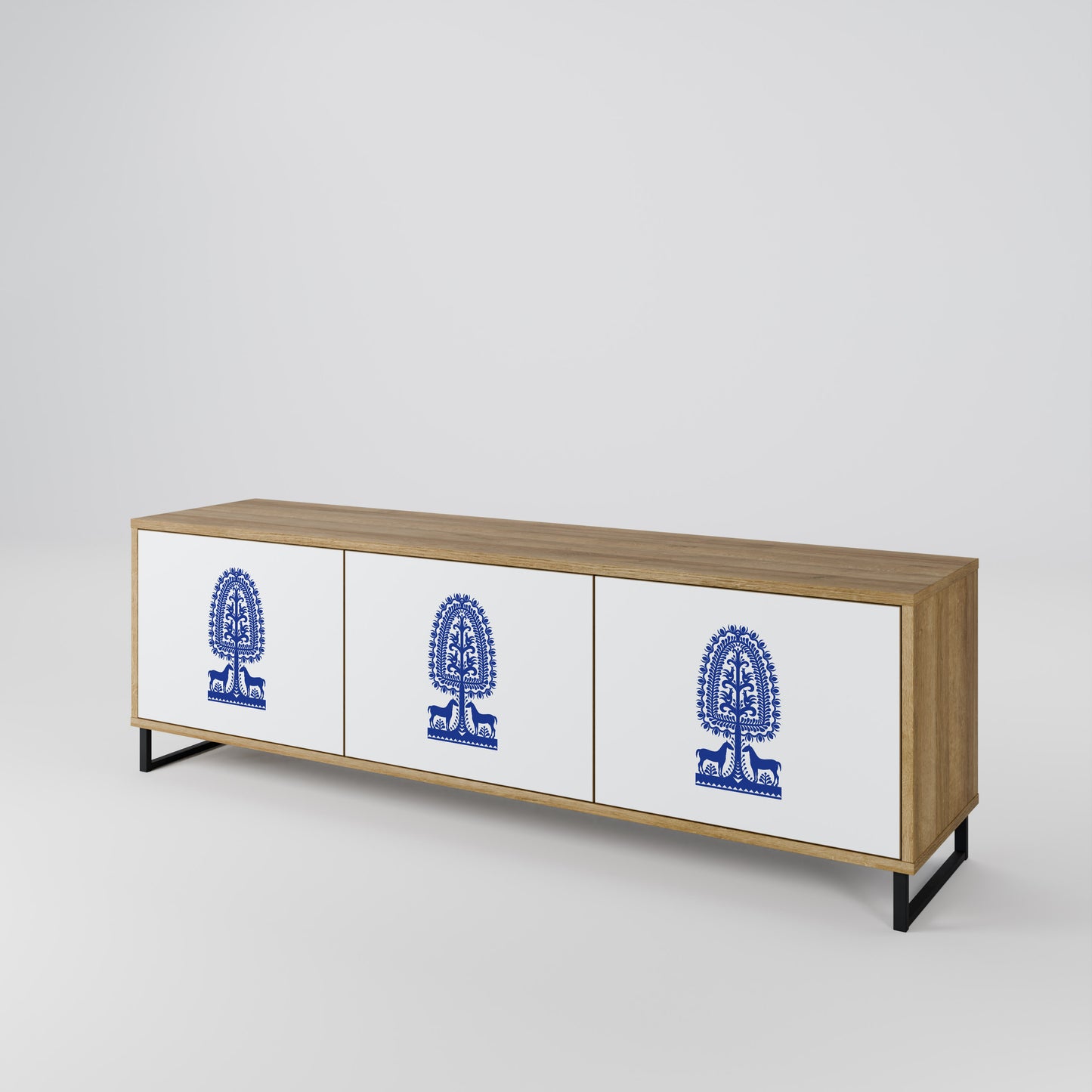 Mobile TV a 3 ante in stile FOLK ART POLACCO, effetto rovere