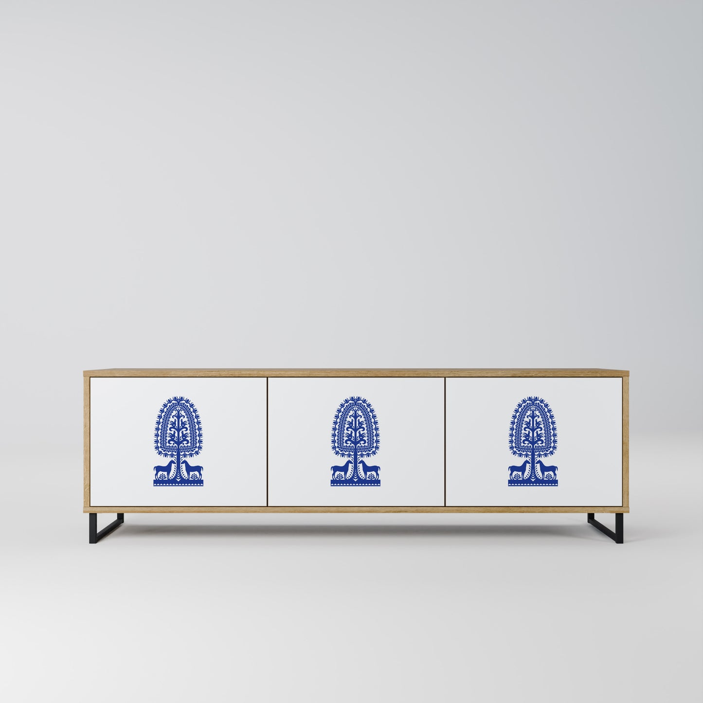 Mobile TV a 3 ante in stile FOLK ART POLACCO, effetto rovere