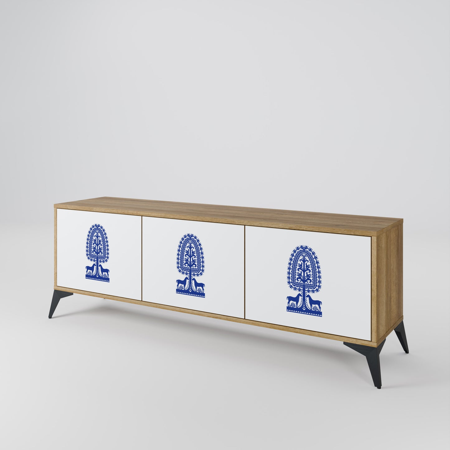 Mobile TV a 3 ante in stile FOLK ART POLACCO, effetto rovere