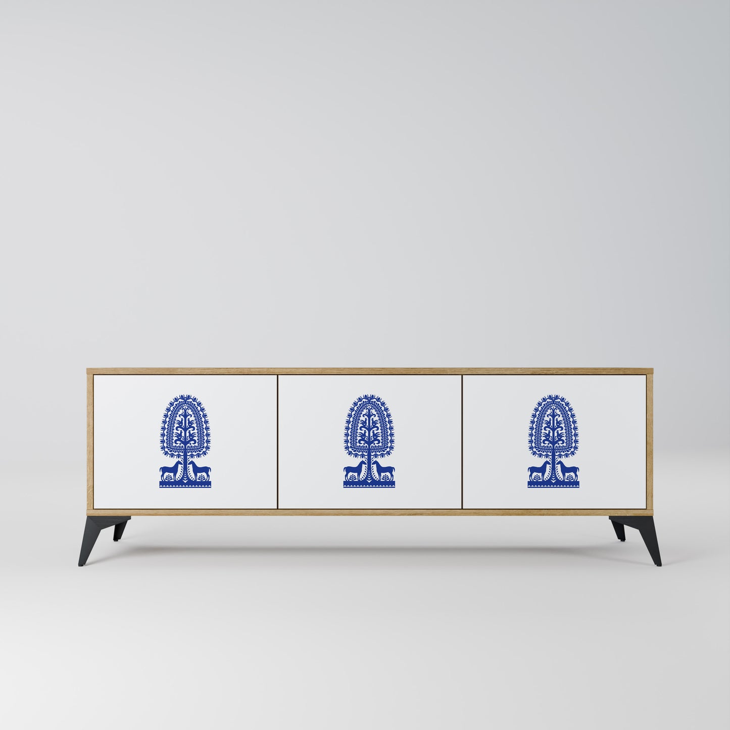 Mobile TV a 3 ante in stile FOLK ART POLACCO, effetto rovere