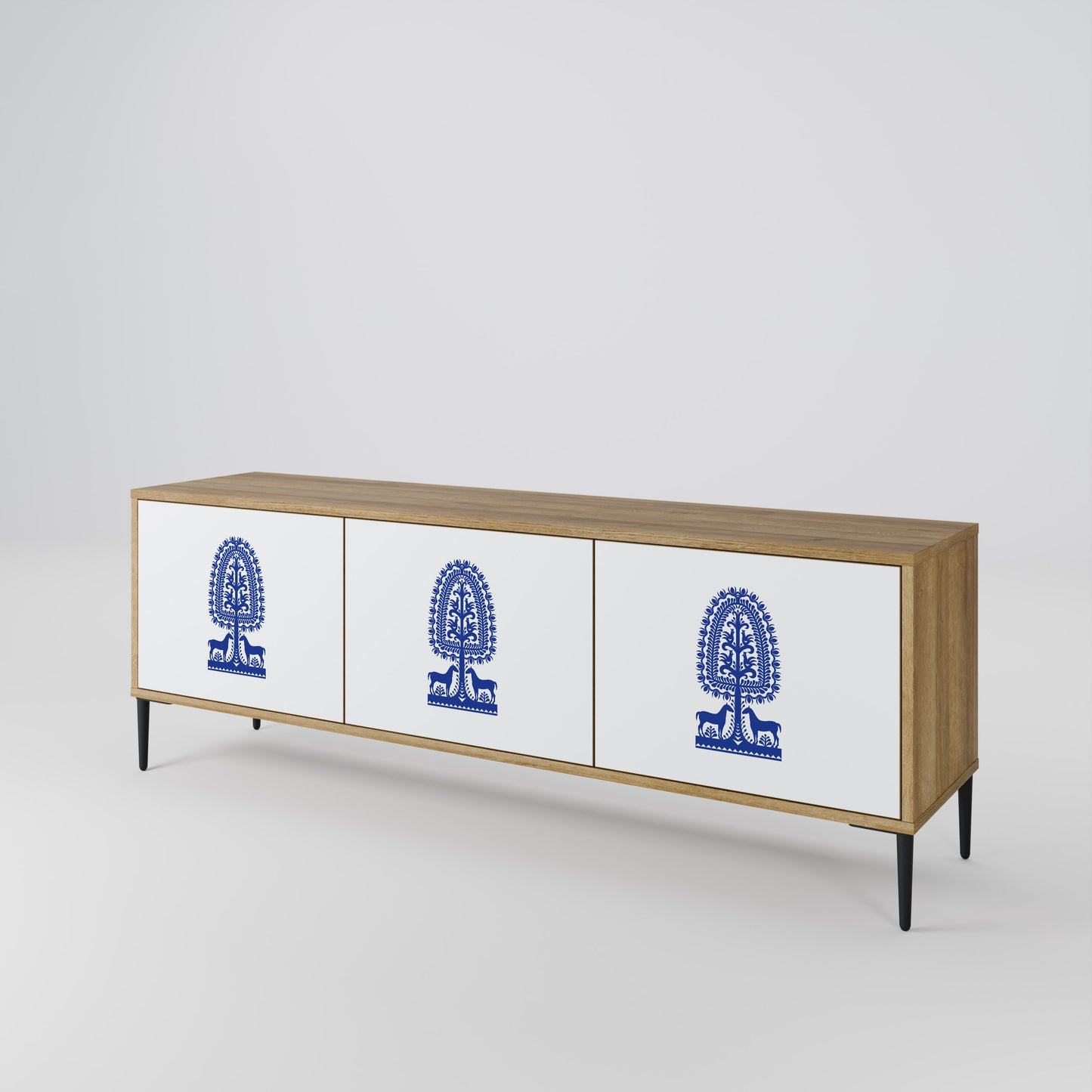 Mobile TV a 3 ante in stile FOLK ART POLACCO, effetto rovere