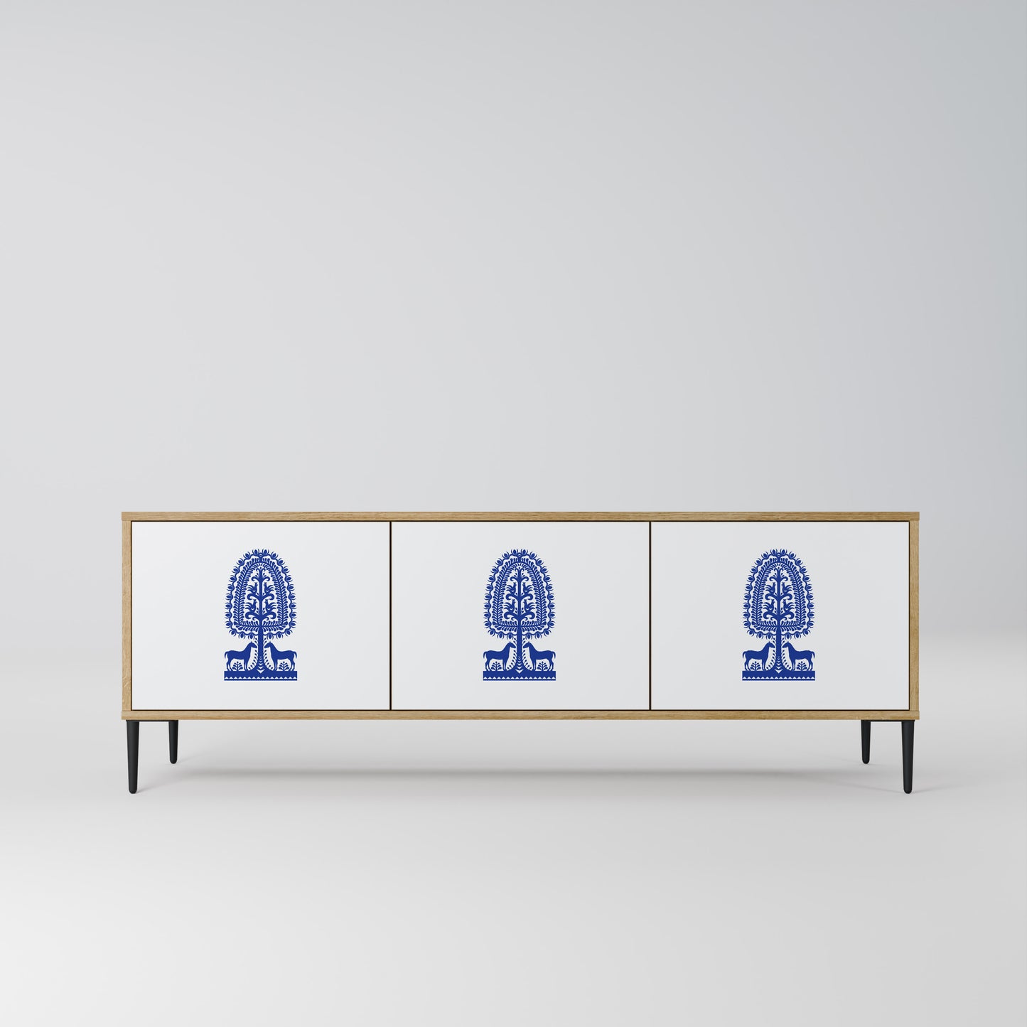 Mobile TV a 3 ante in stile FOLK ART POLACCO, effetto rovere
