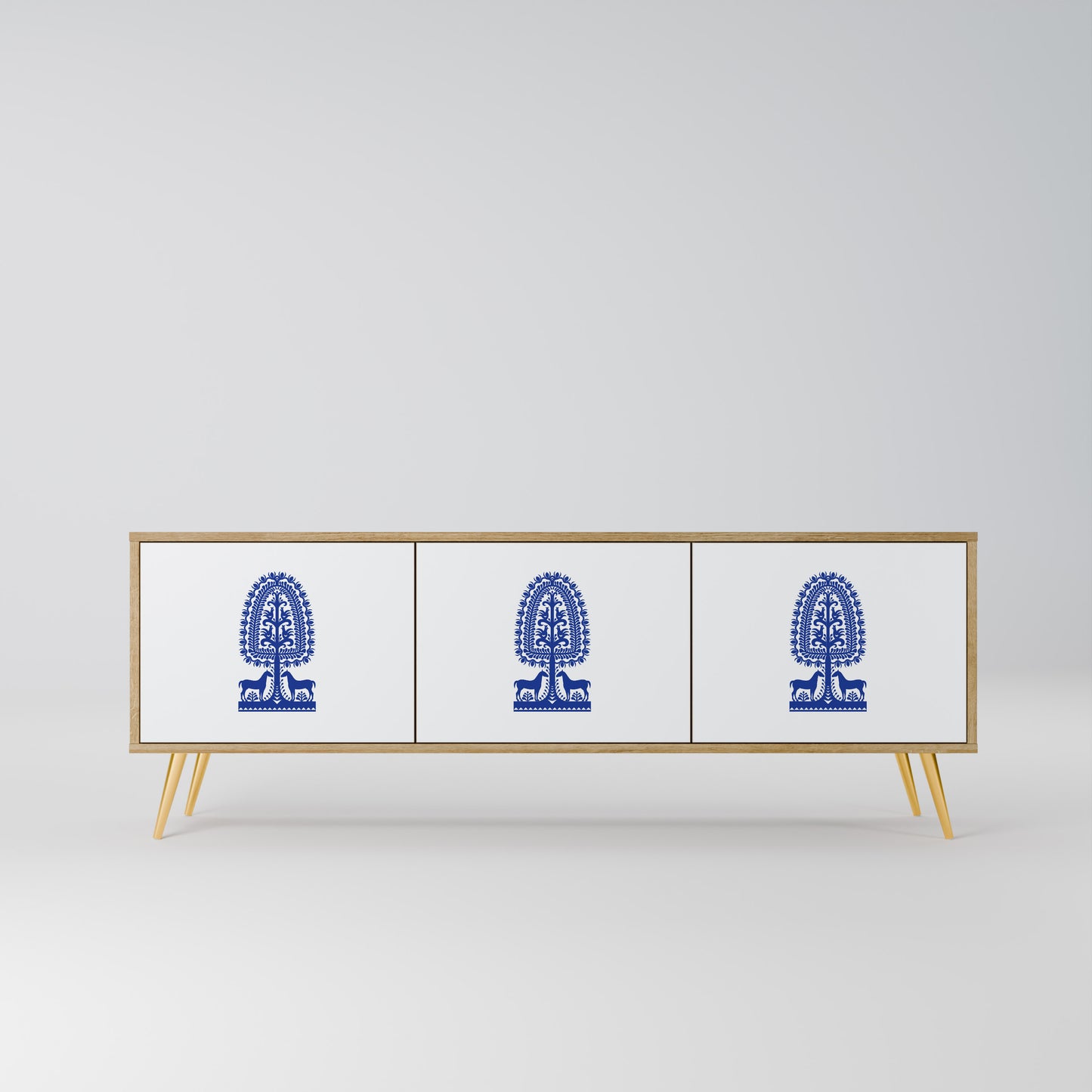 Mobile TV a 3 ante in stile FOLK ART POLACCO, effetto rovere