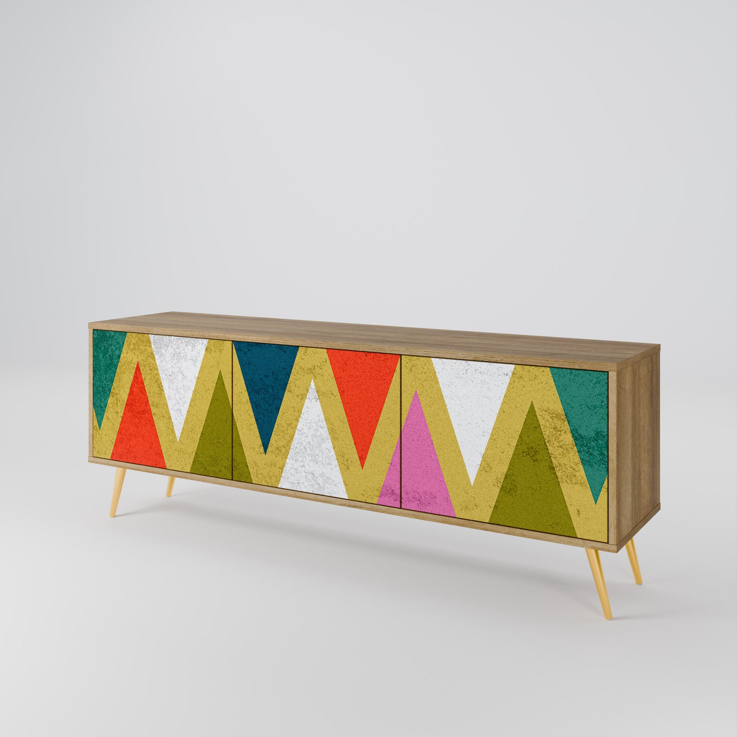 Mobile TV a 3 ante TRIANGOLI COLORATI in effetto rovere