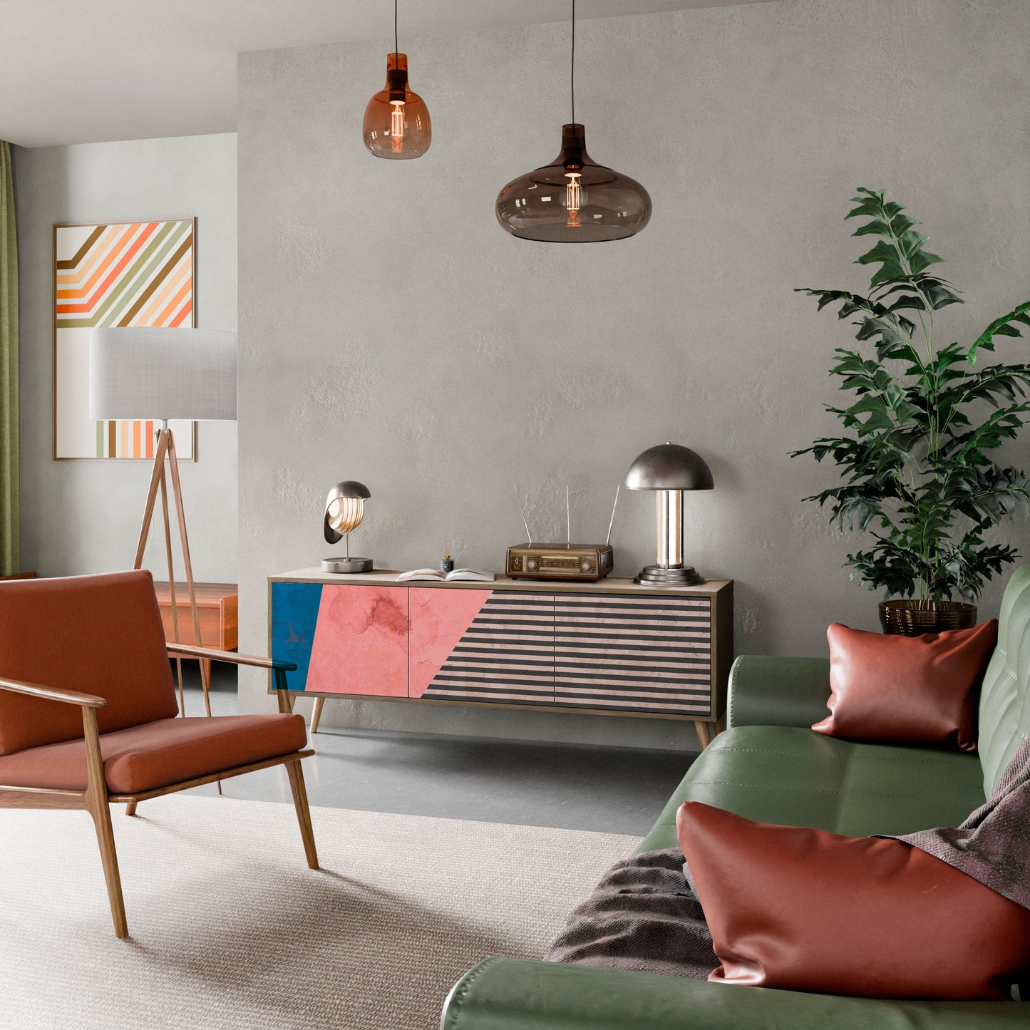 GLAMOROUS STRIPE Mobile TV a 3 Ante in Effetto Rovere