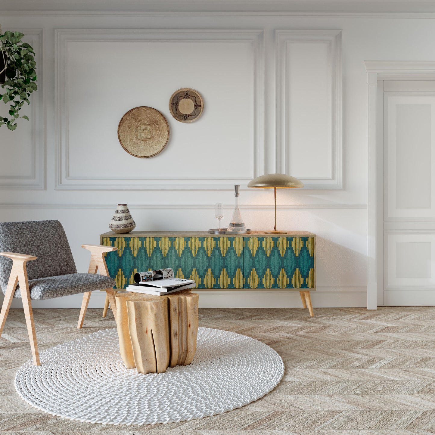 Mobile TV POLYGONS a 3 ante effetto rovere