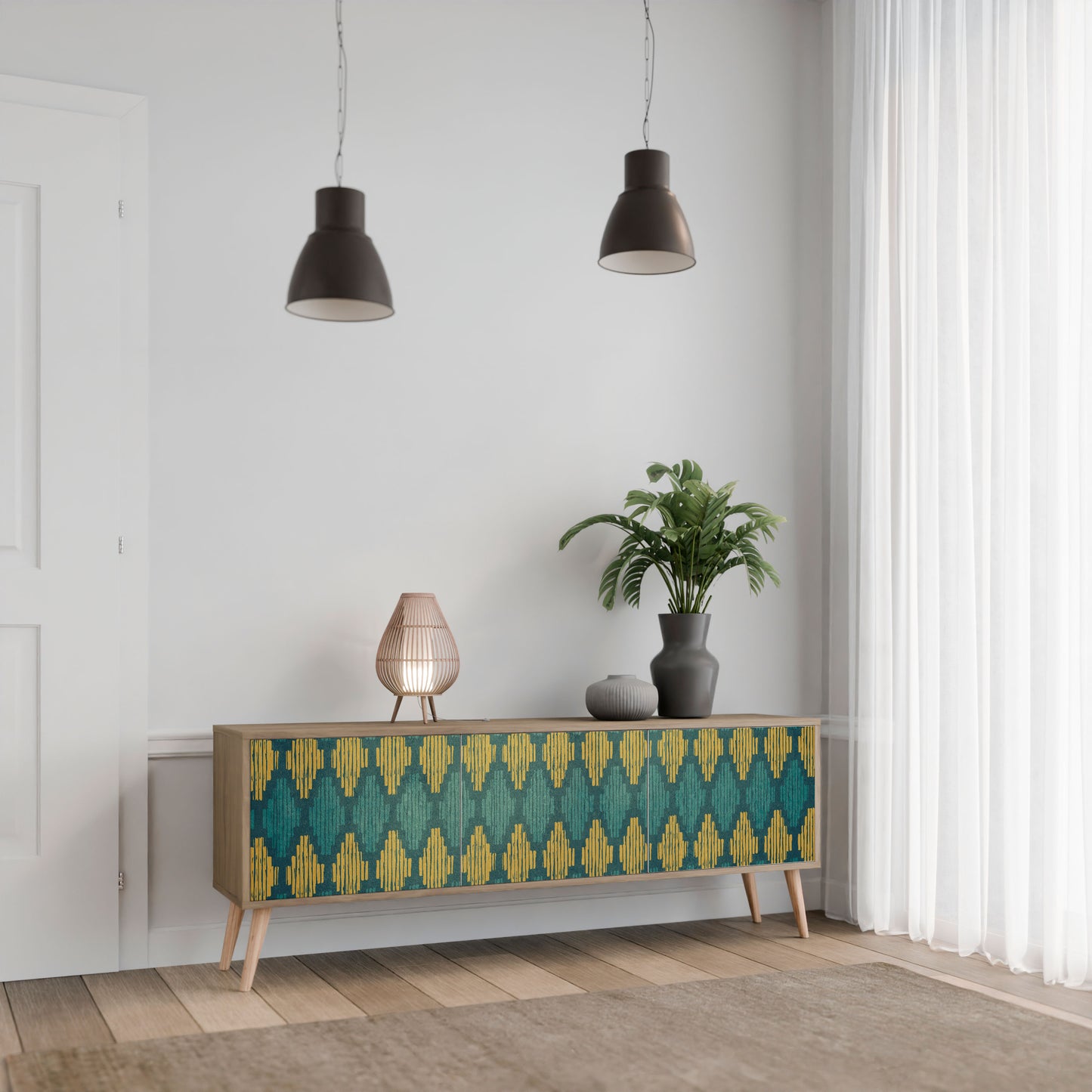 Mobile TV POLYGONS a 3 ante effetto rovere