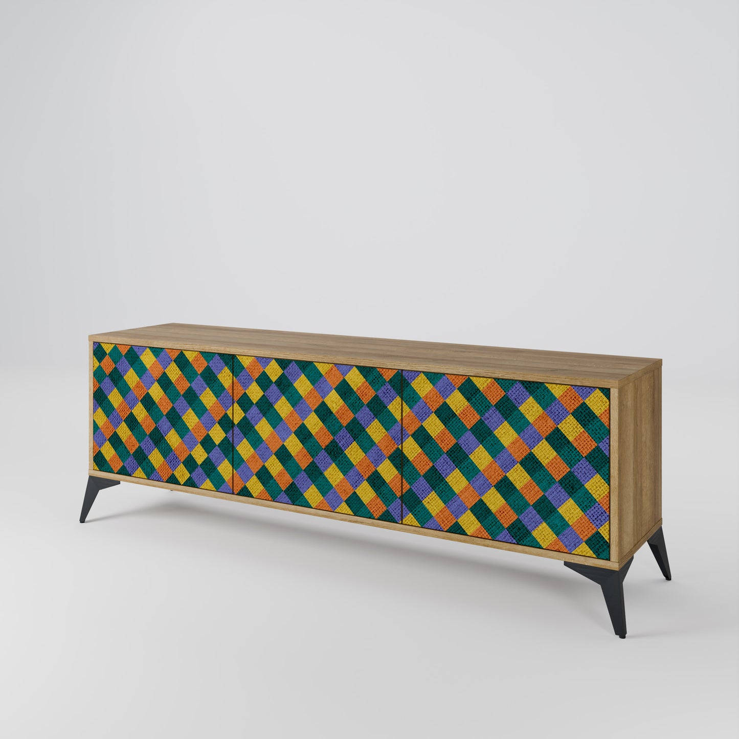Mobile TV a 3 ante PAINTED SQUARES MIX in effetto rovere