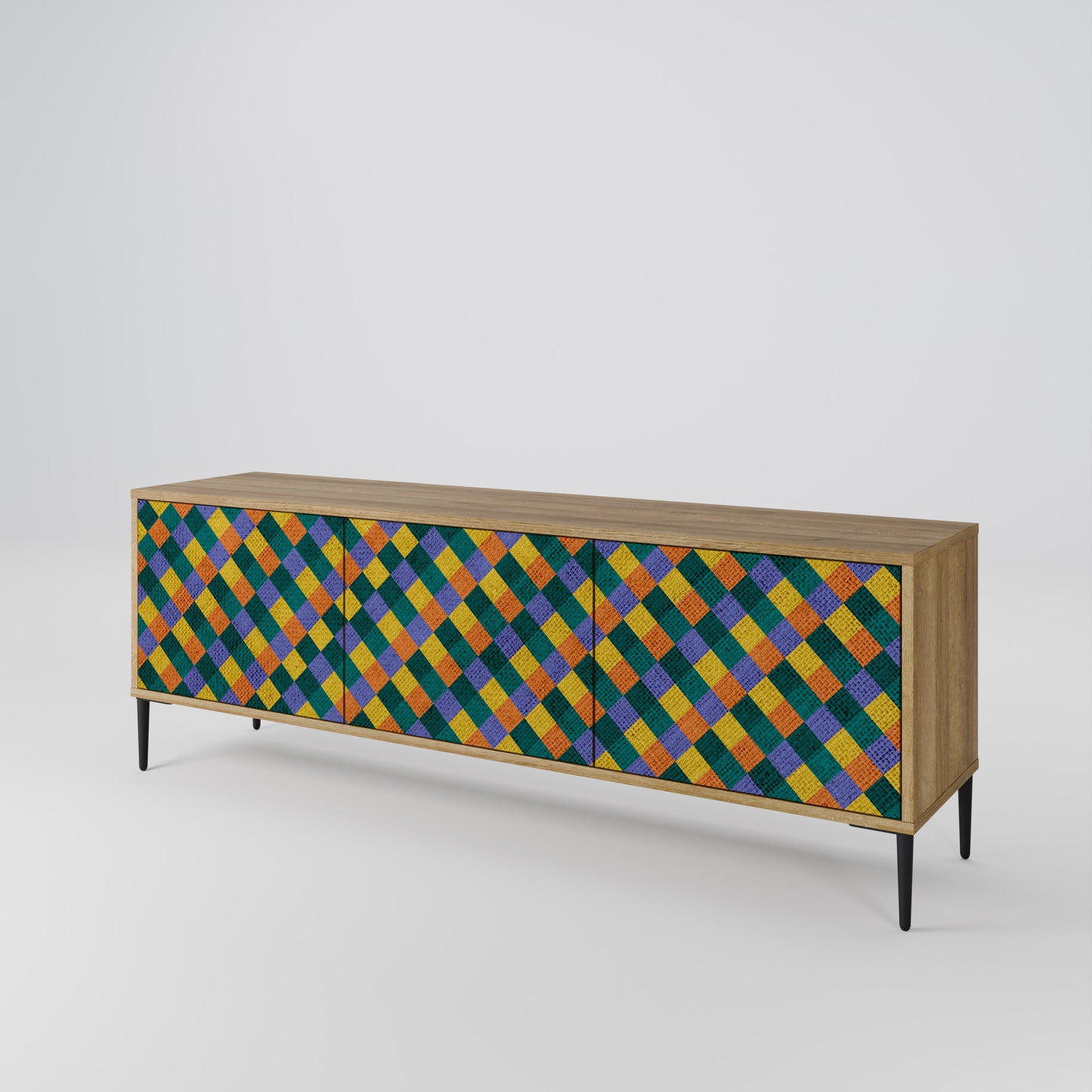 Mobile TV a 3 ante PAINTED SQUARES MIX in effetto rovere