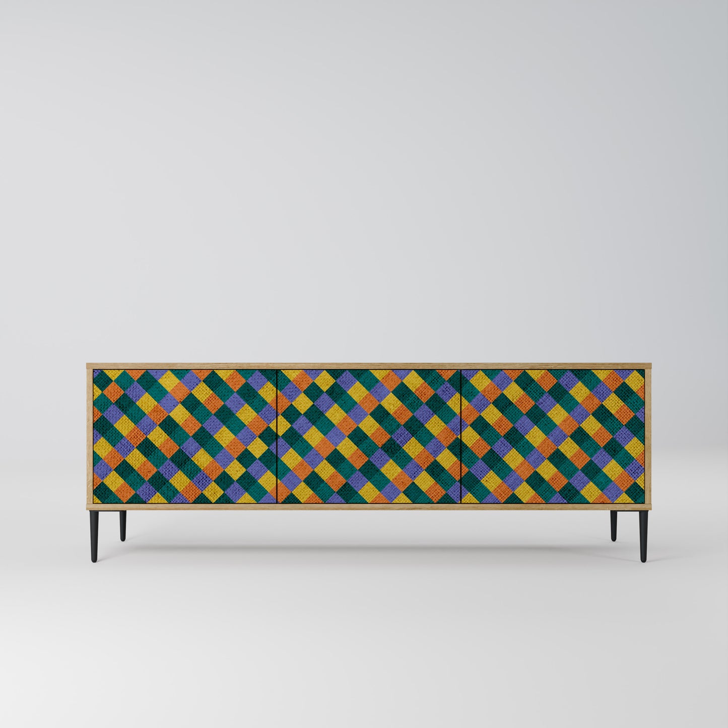 Mobile TV a 3 ante PAINTED SQUARES MIX in effetto rovere