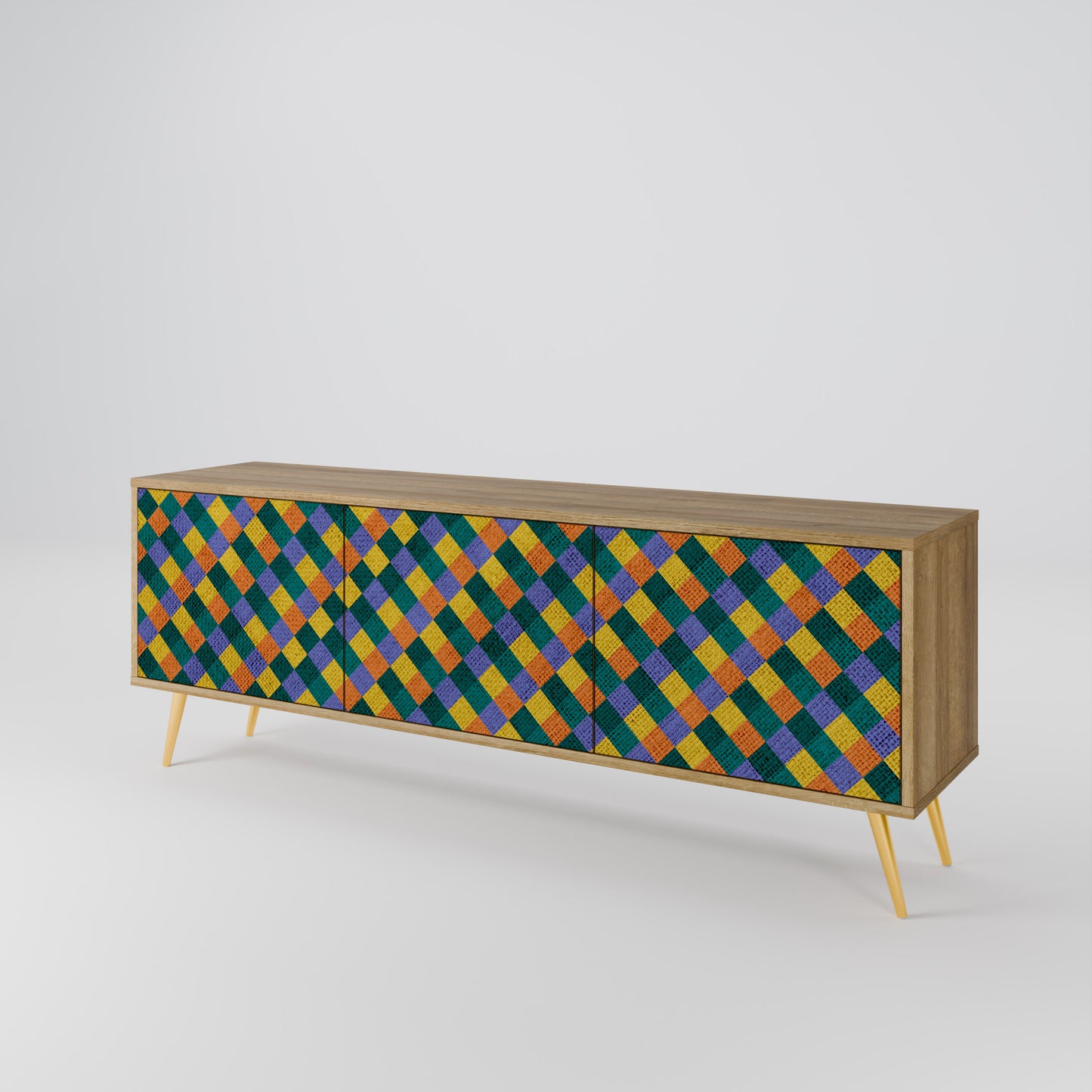 Mobile TV a 3 ante PAINTED SQUARES MIX in effetto rovere