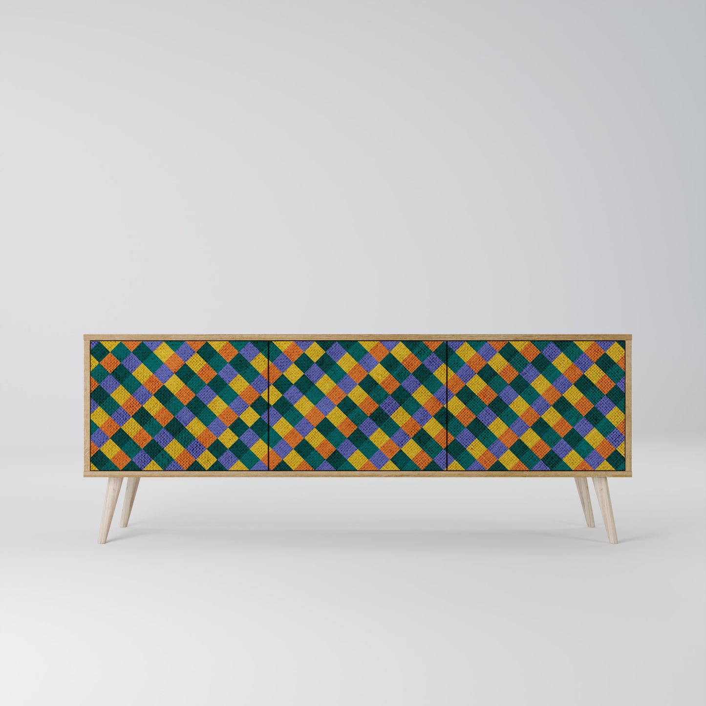 Mobile TV a 3 ante PAINTED SQUARES MIX in effetto rovere
