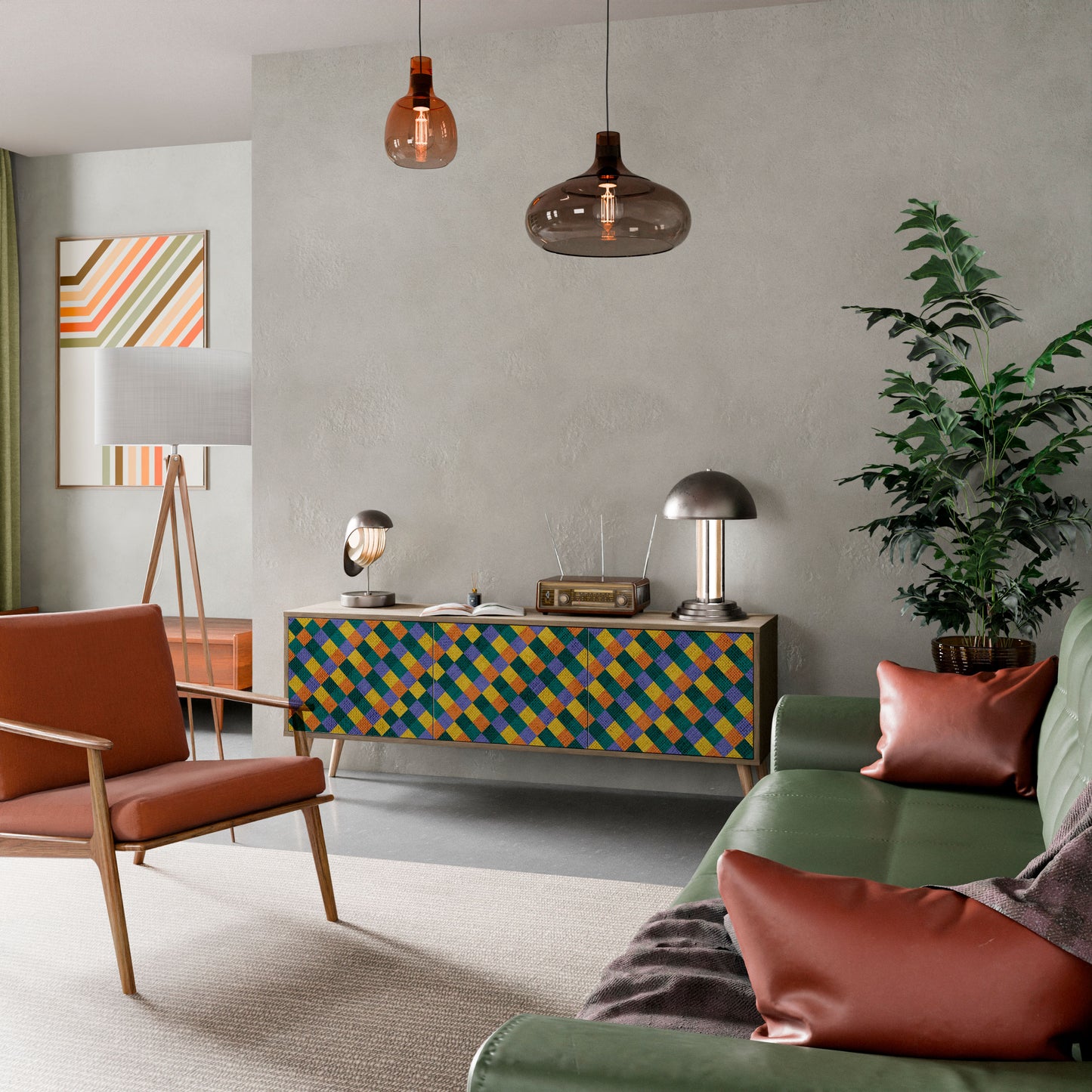 Mobile TV a 3 ante PAINTED SQUARES MIX in effetto rovere