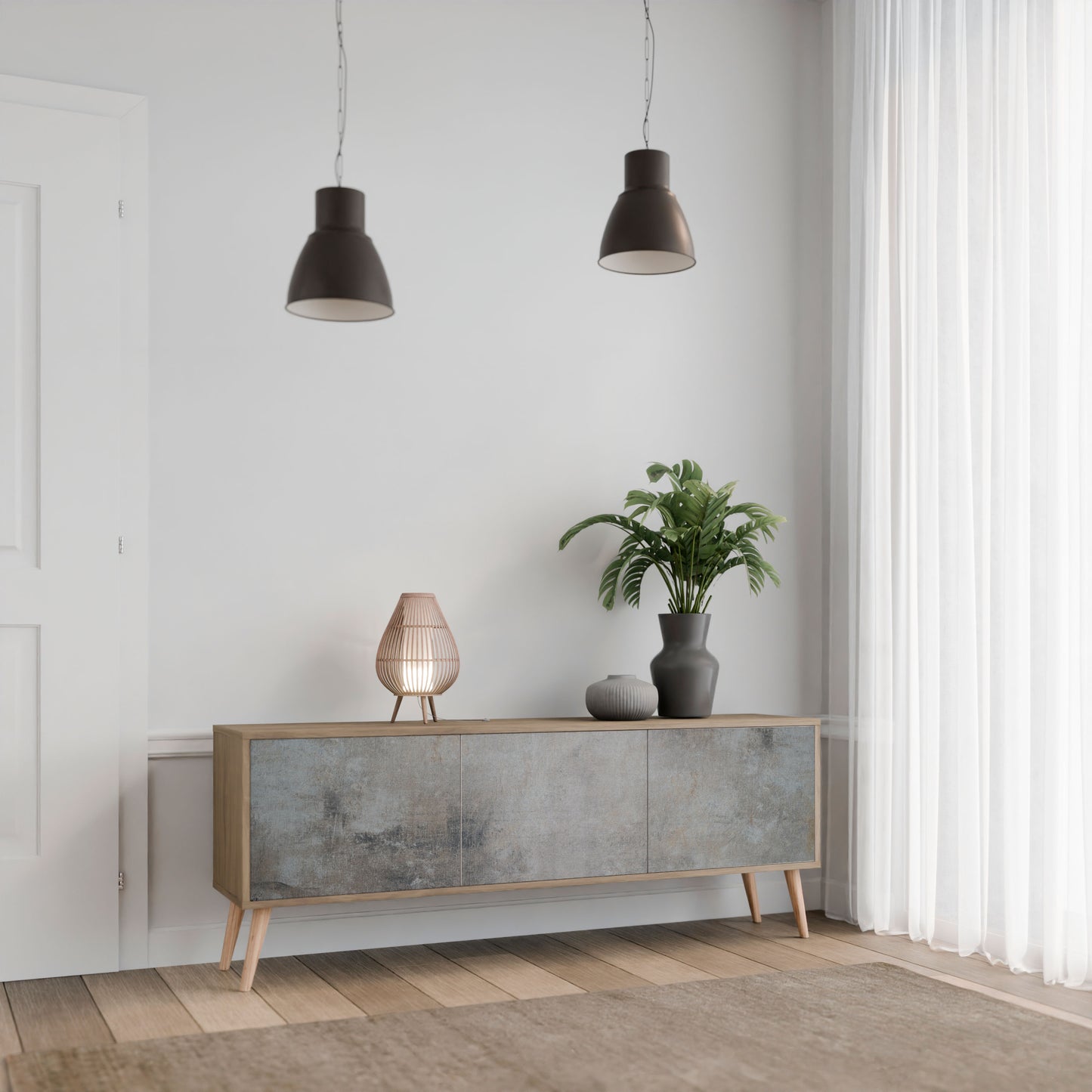 Mobile TV a 3 ante CONCRETE WALL in effetto rovere