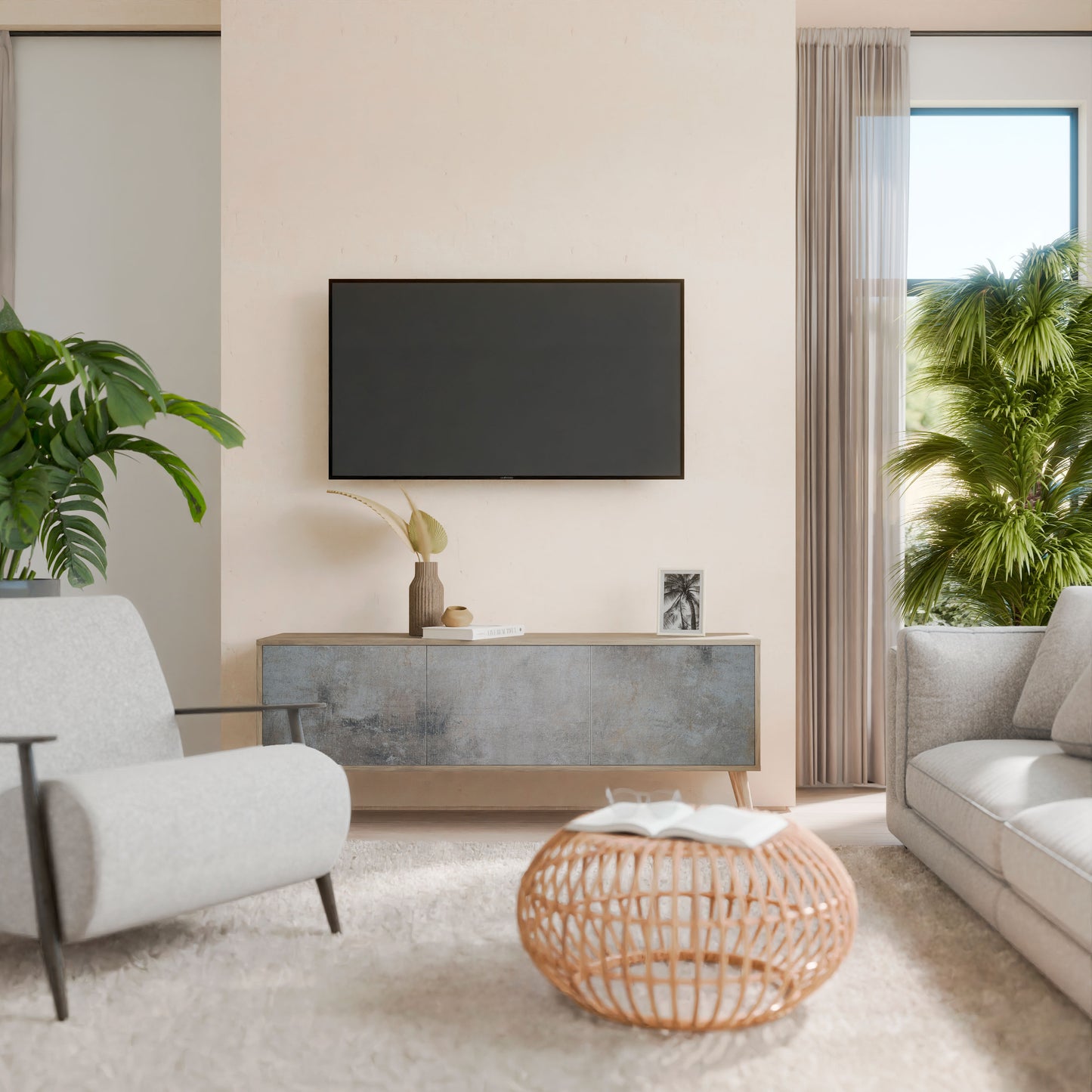Mobile TV a 3 ante CONCRETE WALL in effetto rovere