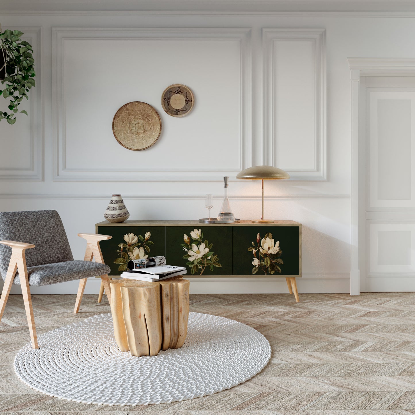 Mobile TV FLORAL NOIR a 3 ante effetto rovere