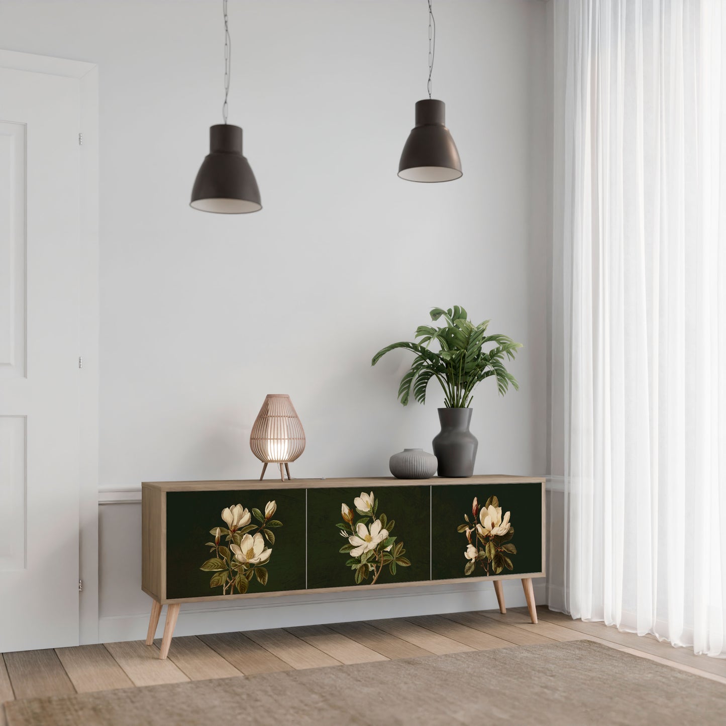 Mobile TV FLORAL NOIR a 3 ante effetto rovere