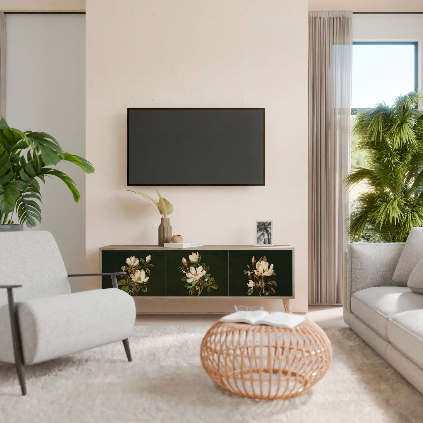 Mobile TV FLORAL NOIR a 3 ante effetto rovere