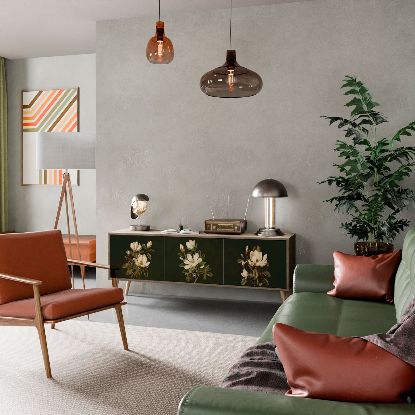 Mobile TV FLORAL NOIR a 3 ante effetto rovere