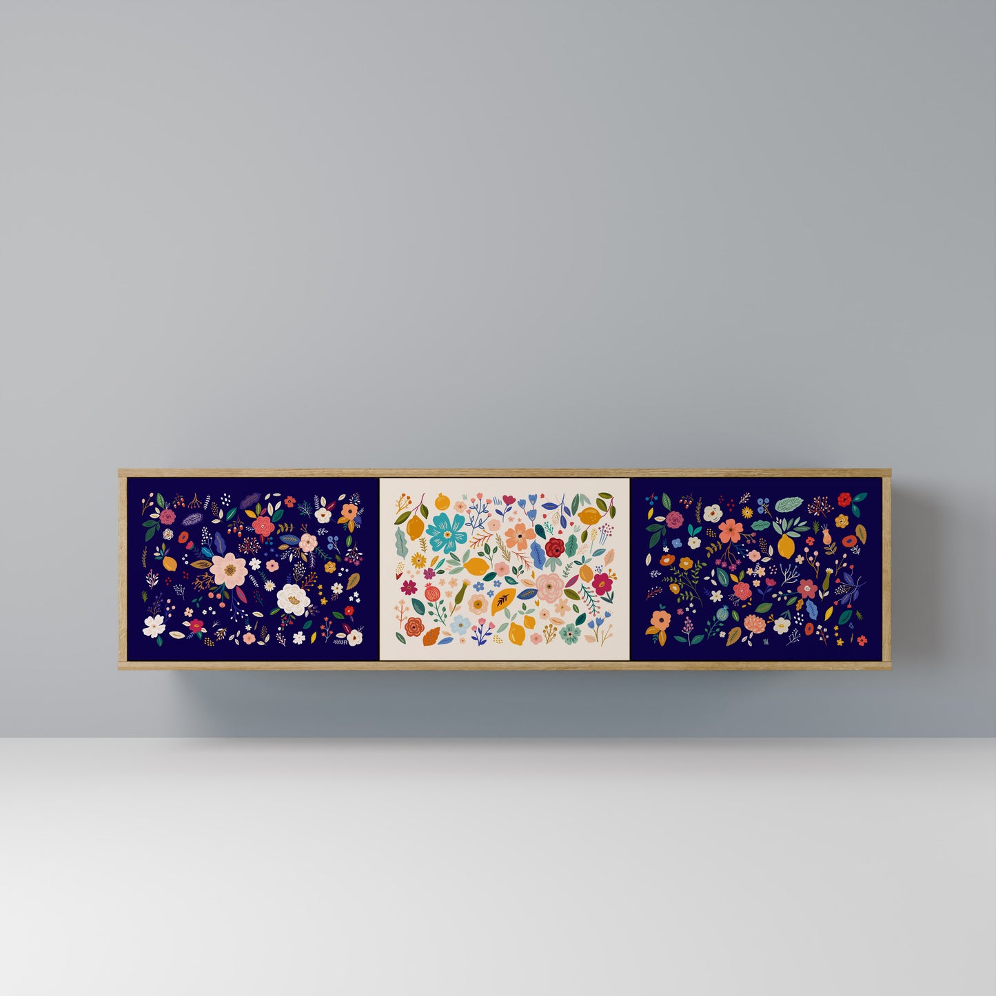 Mobile TV a 3 ante FLORAL COMBINATION in effetto rovere