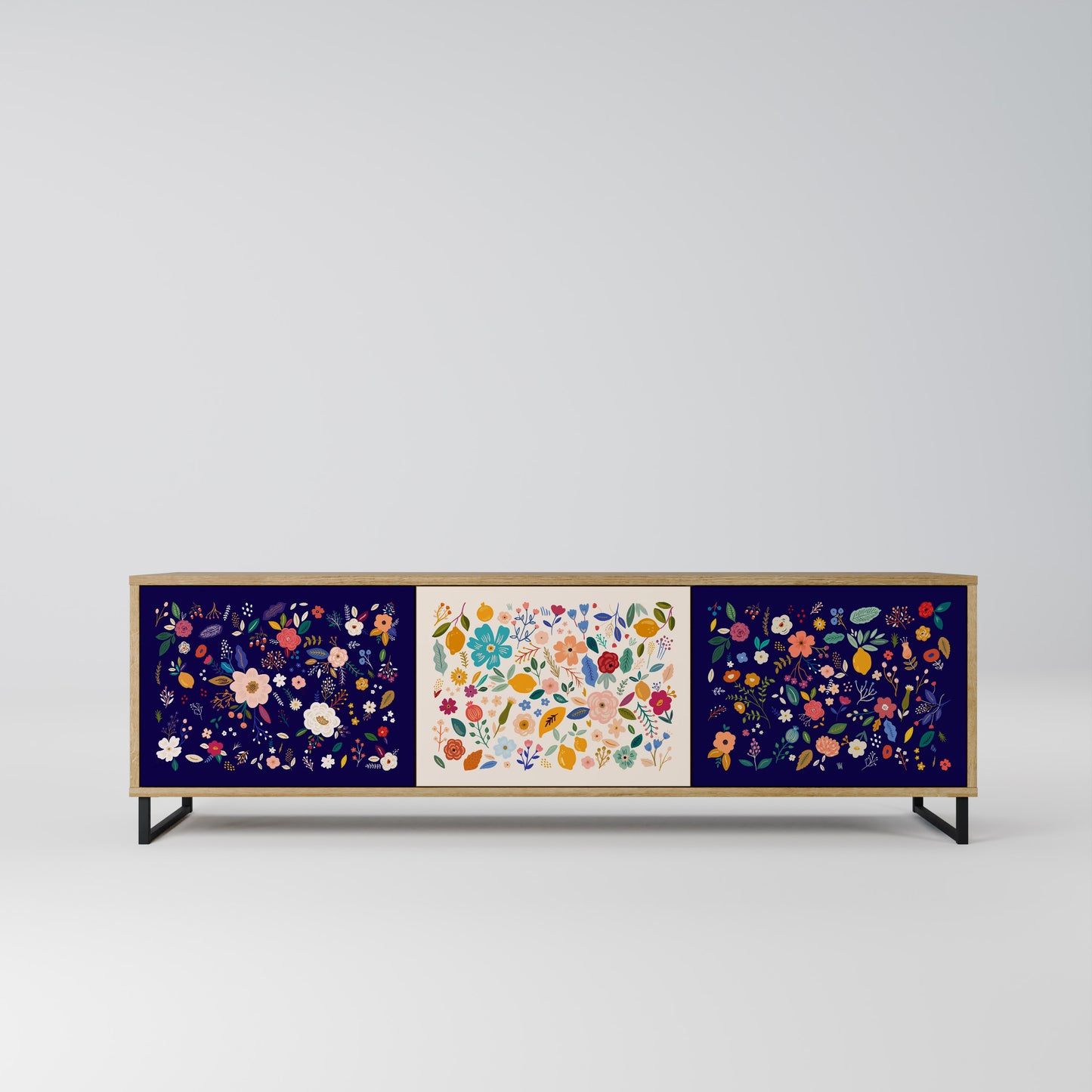 Mobile TV a 3 ante FLORAL COMBINATION in effetto rovere