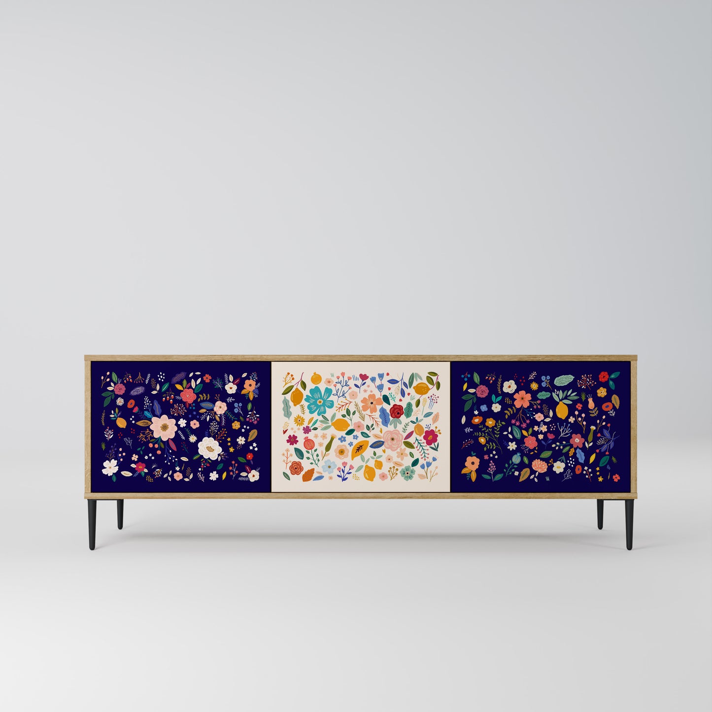 Mobile TV a 3 ante FLORAL COMBINATION in effetto rovere