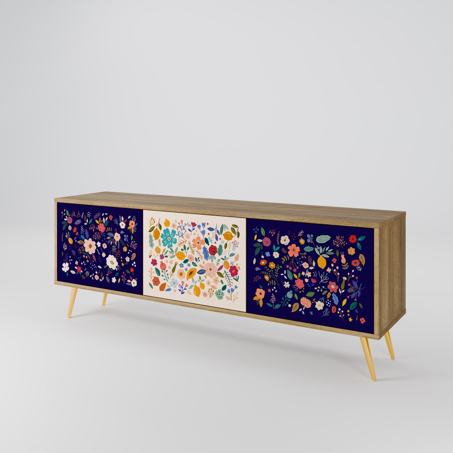 Mobile TV a 3 ante FLORAL COMBINATION in effetto rovere