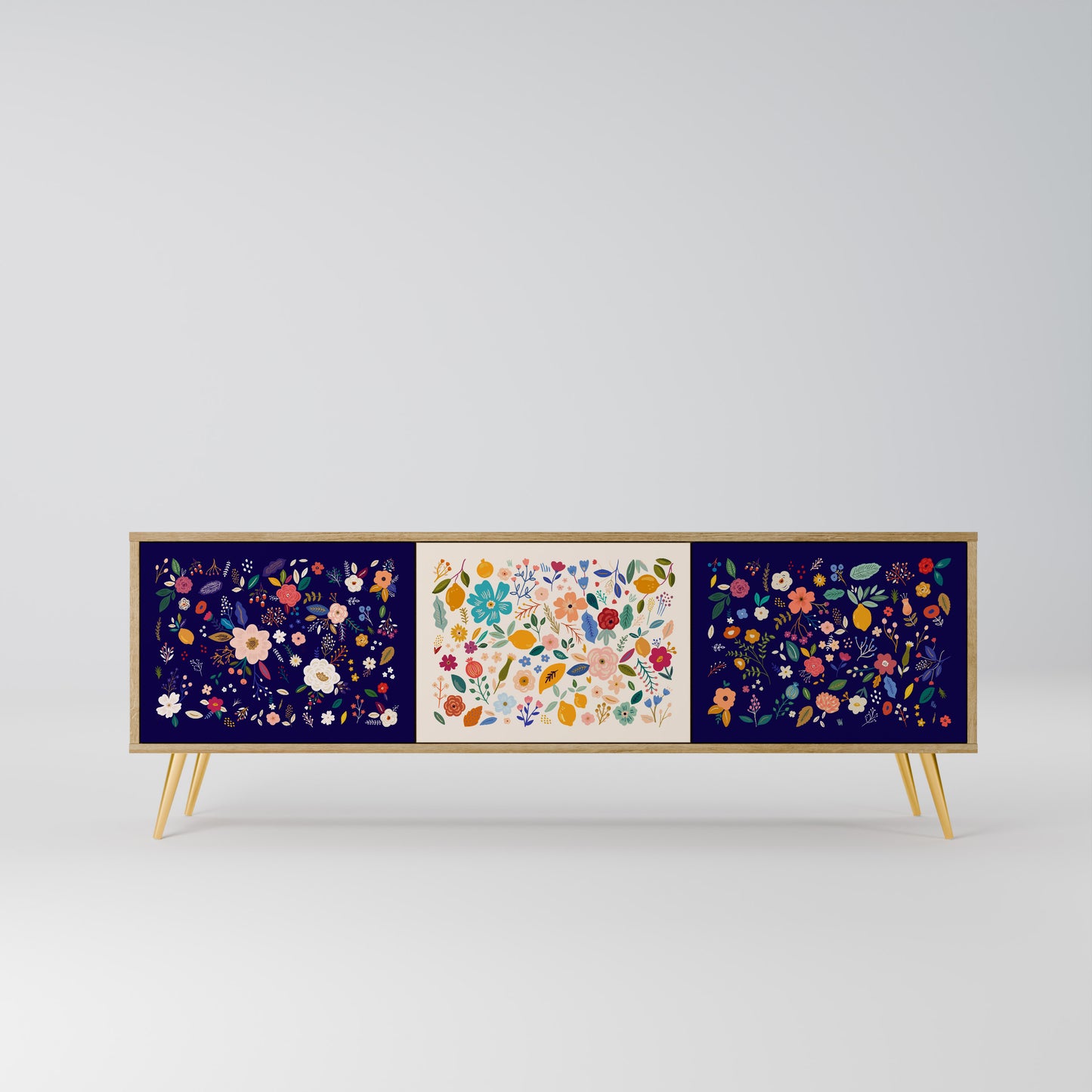 Mobile TV a 3 ante FLORAL COMBINATION in effetto rovere