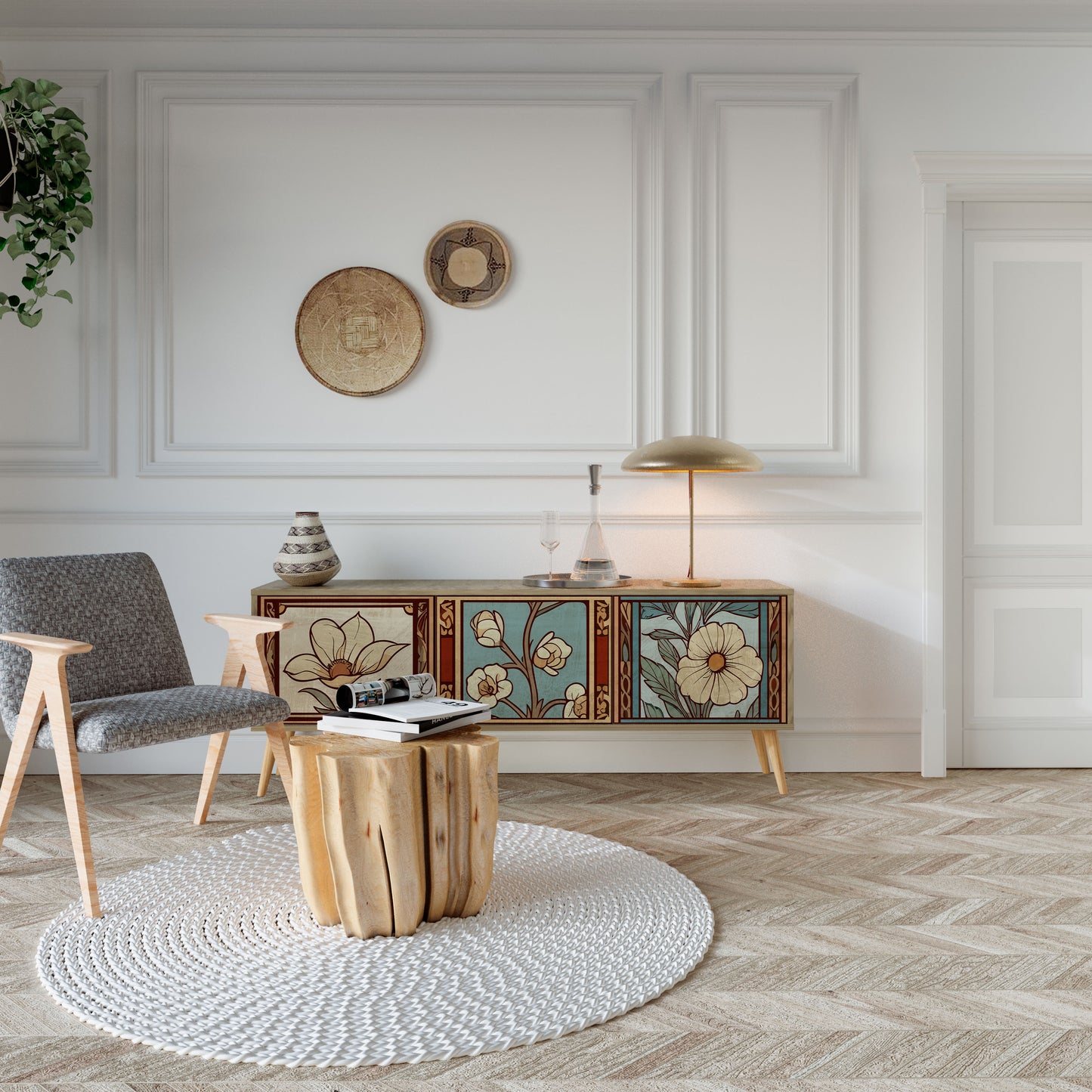 Mobile TV TIMELESS FLORA a 3 ante effetto rovere