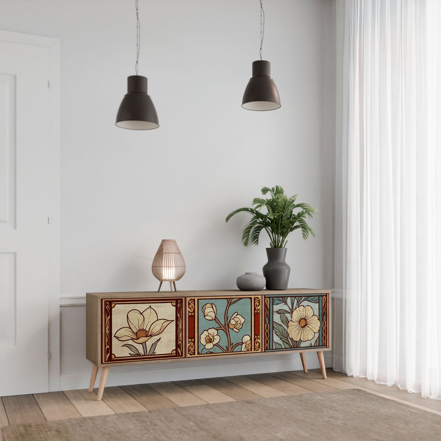 Mobile TV TIMELESS FLORA a 3 ante effetto rovere