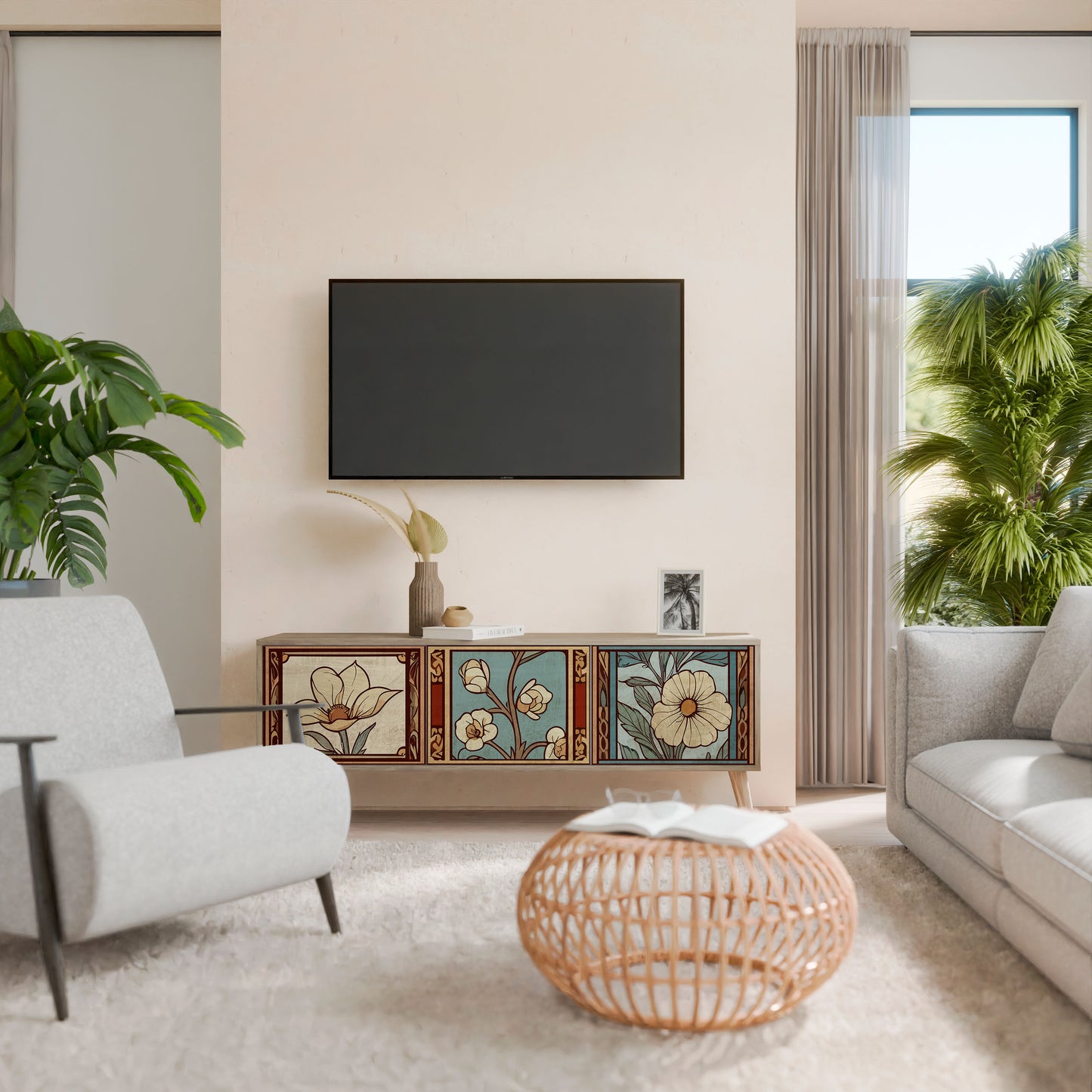 Mobile TV TIMELESS FLORA a 3 ante effetto rovere