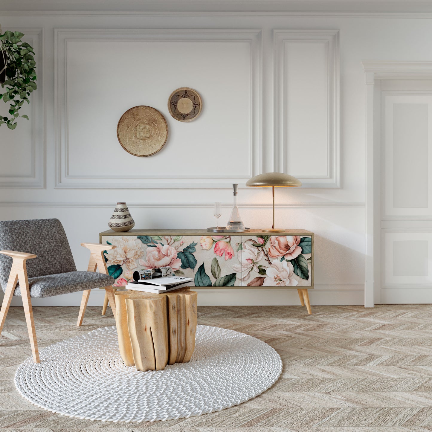 Mobile TV FLORAL GRACE a 3 ante effetto rovere