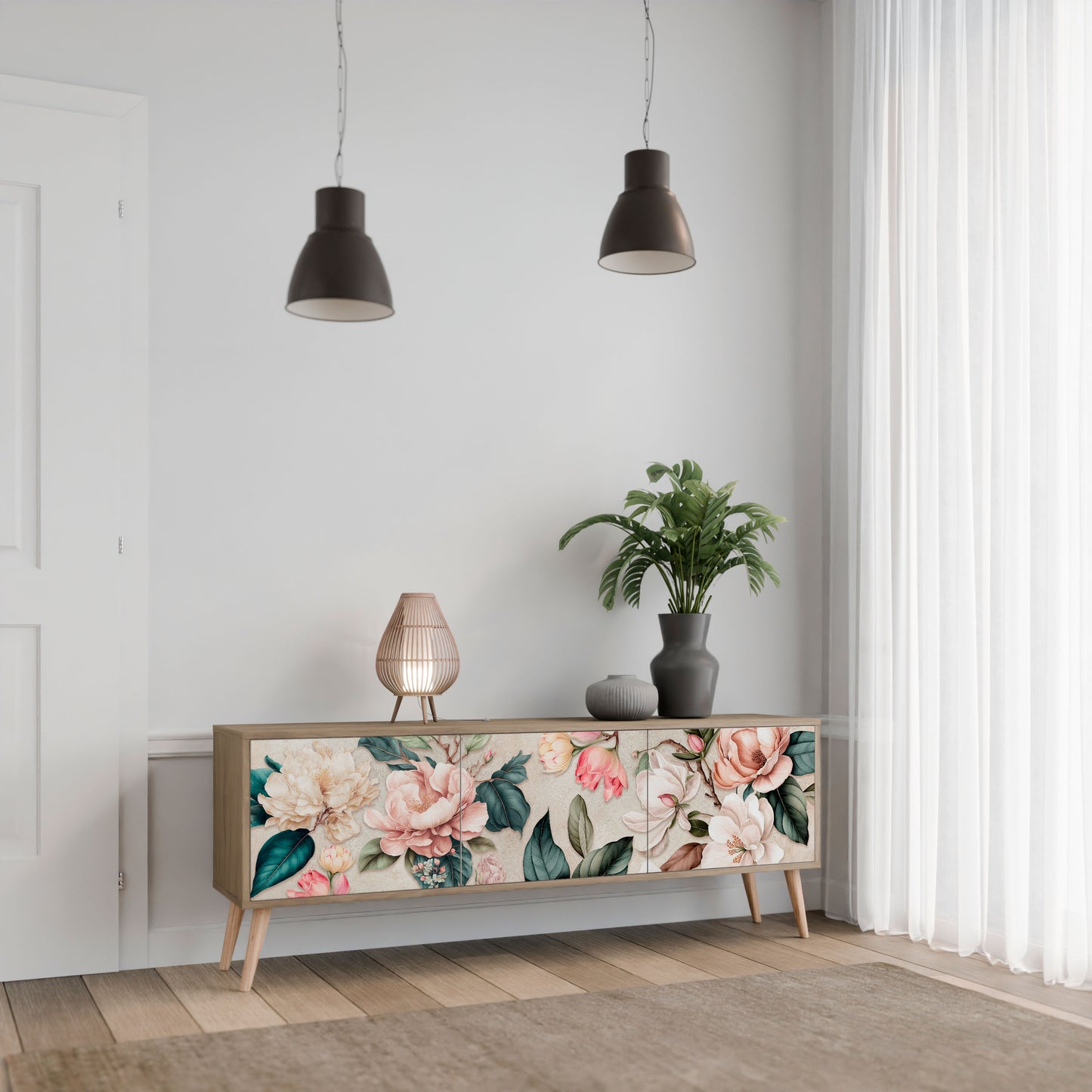 Mobile TV FLORAL GRACE a 3 ante effetto rovere