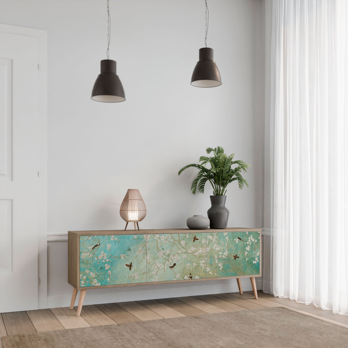 BLOOMING CHARM Mobile TV a 3 Ante in Effetto Rovere