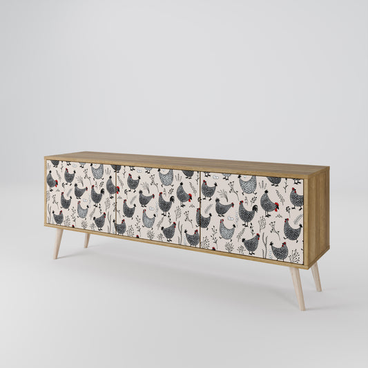 HAPPY HENS 3-Door TV Stand in Oak Effect