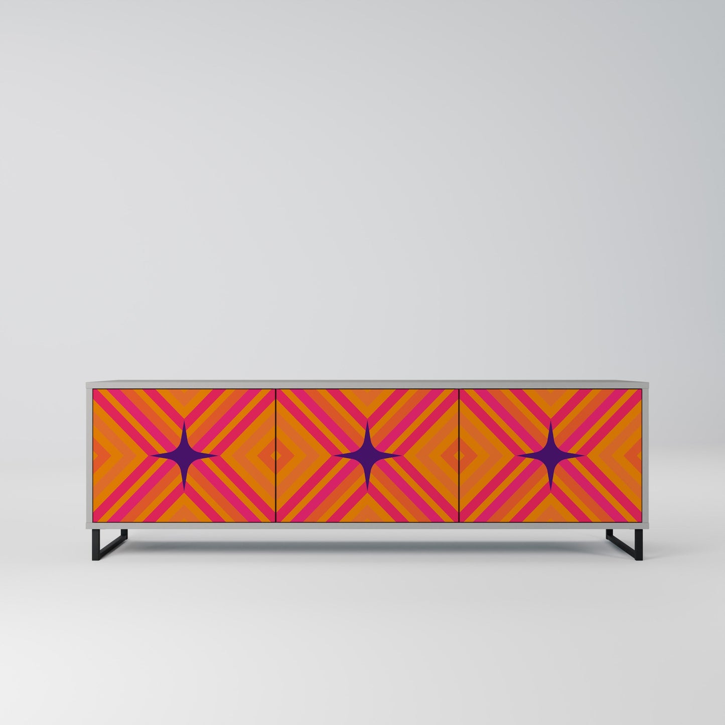 GEOMETRIC BRILLIANCE 3-Door TV Stand in Grey Finish