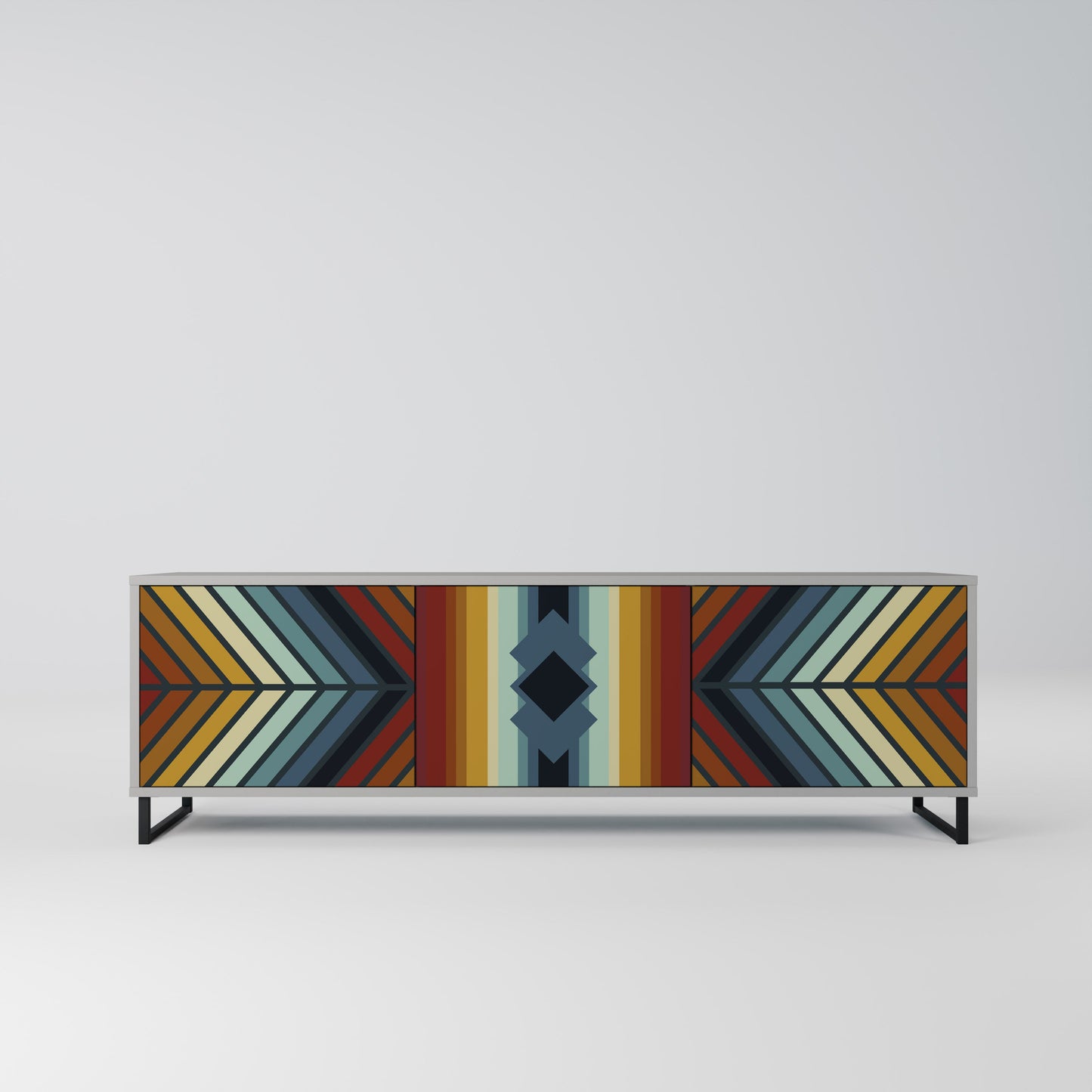 INDIGENOUS ZIGZAG 3-Door TV Stand in Grey Finish
