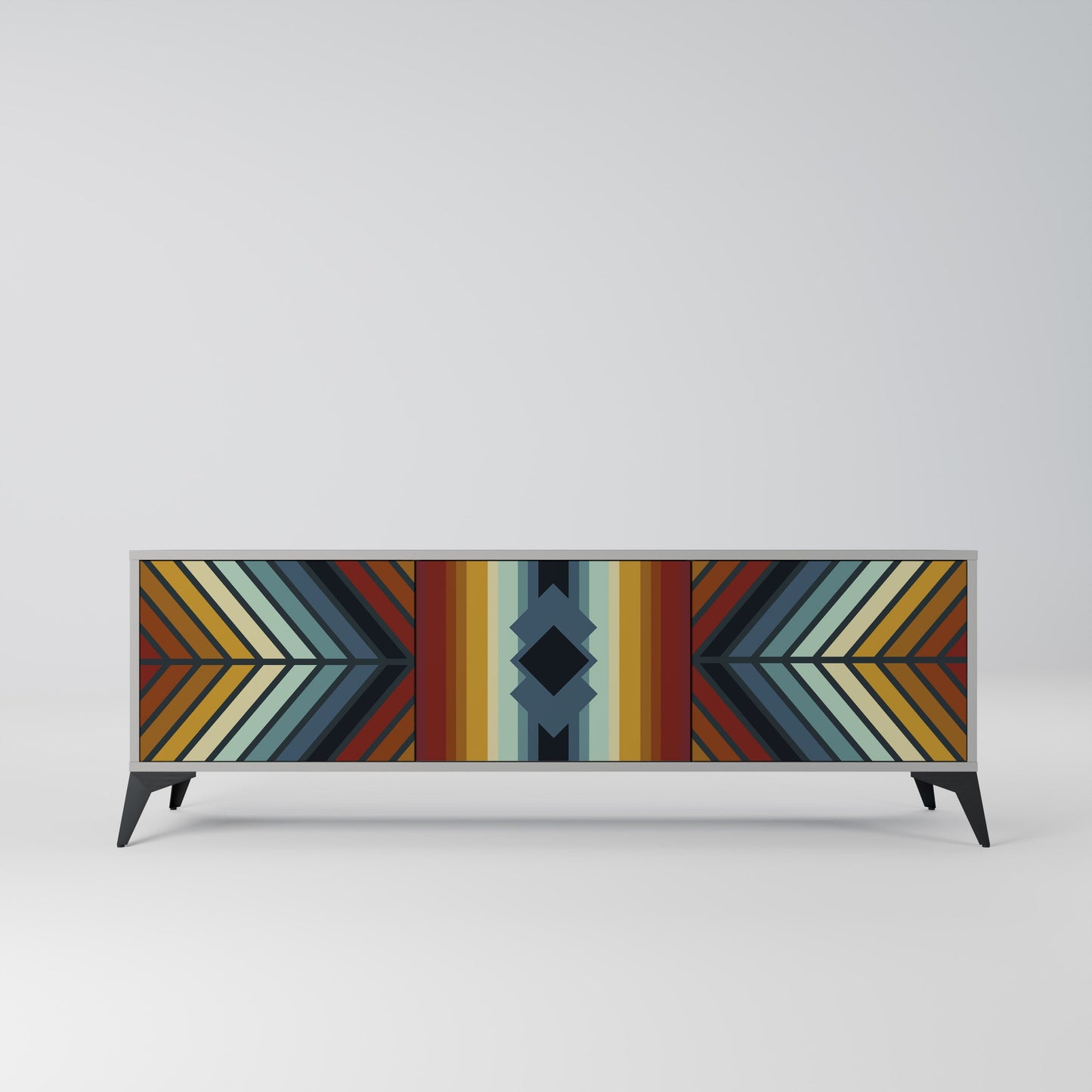 INDIGENOUS ZIGZAG 3-Door TV Stand in Grey Finish