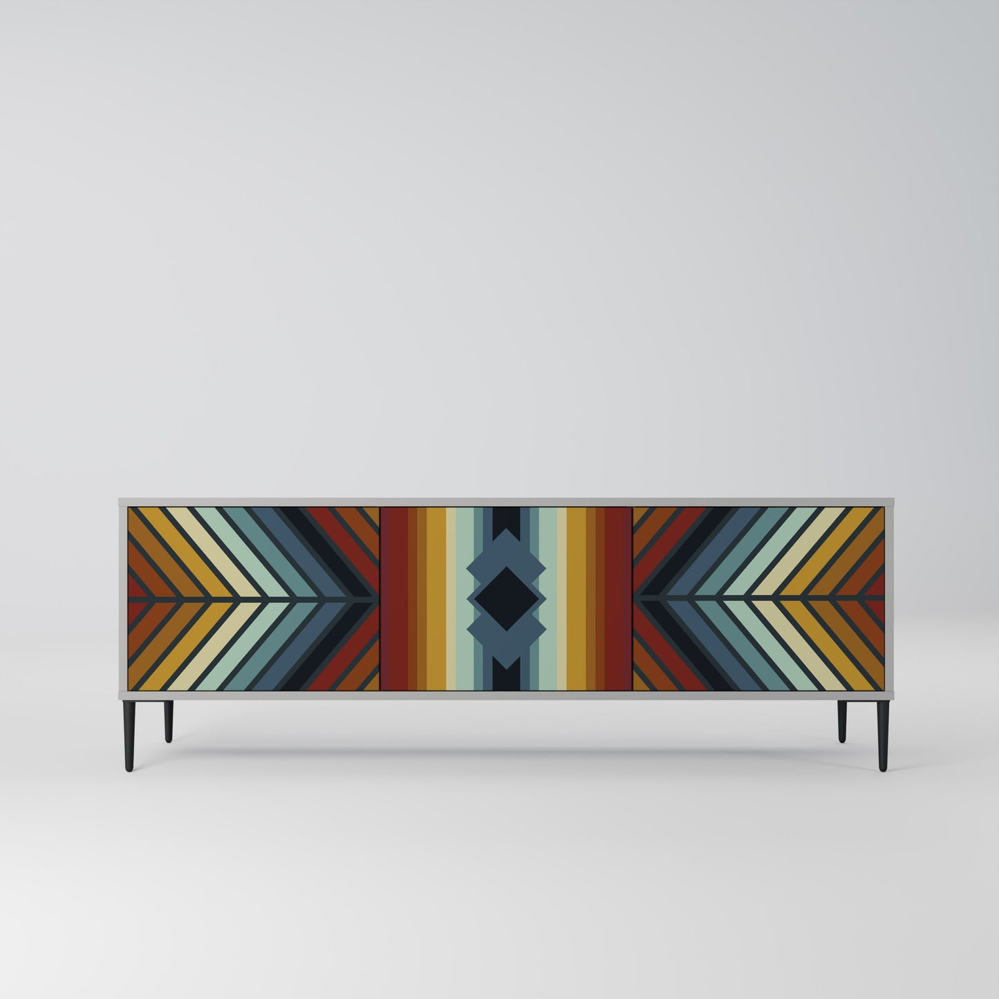 INDIGENOUS ZIGZAG 3-Door TV Stand in Grey Finish