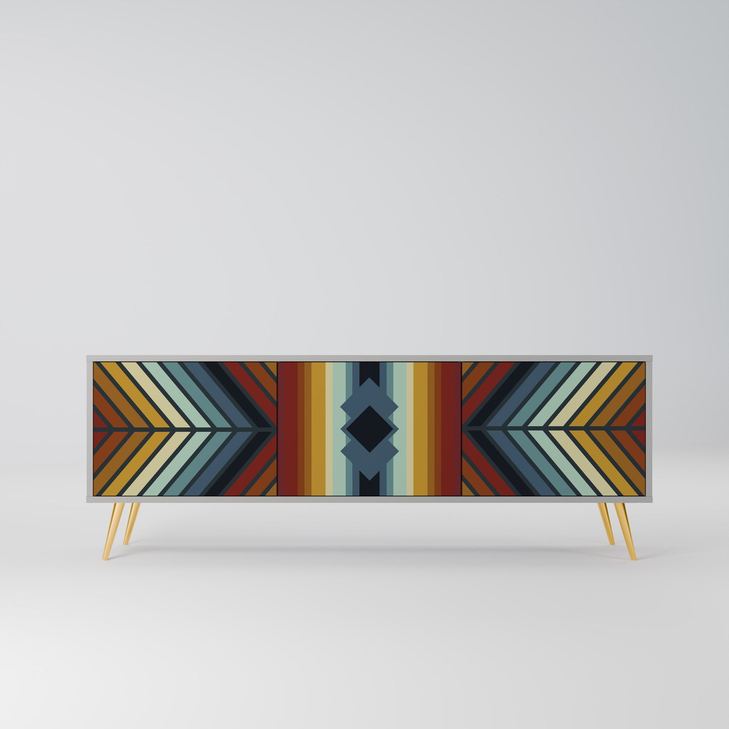 INDIGENOUS ZIGZAG 3-Door TV Stand in Grey Finish