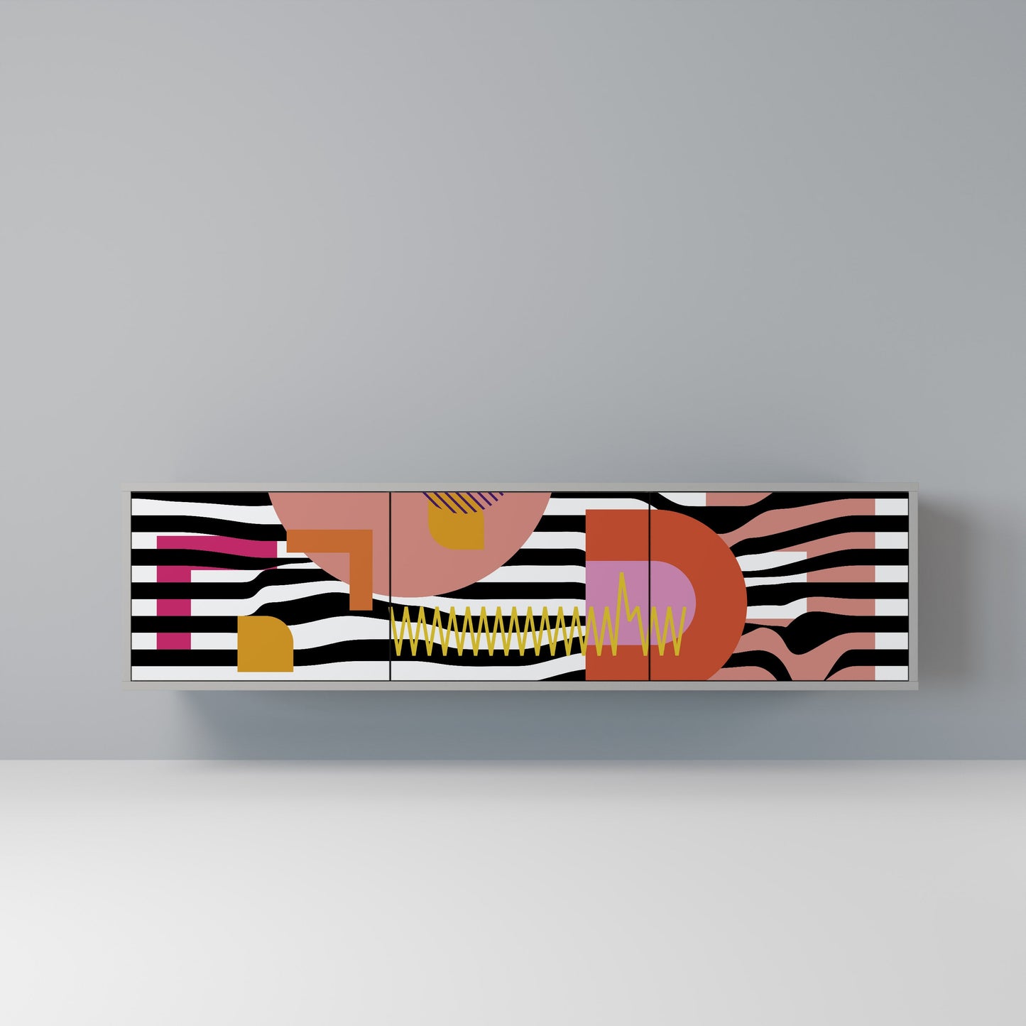 CHROMATIC ABSTRACT 3-Door TV Stand in Grey Finish