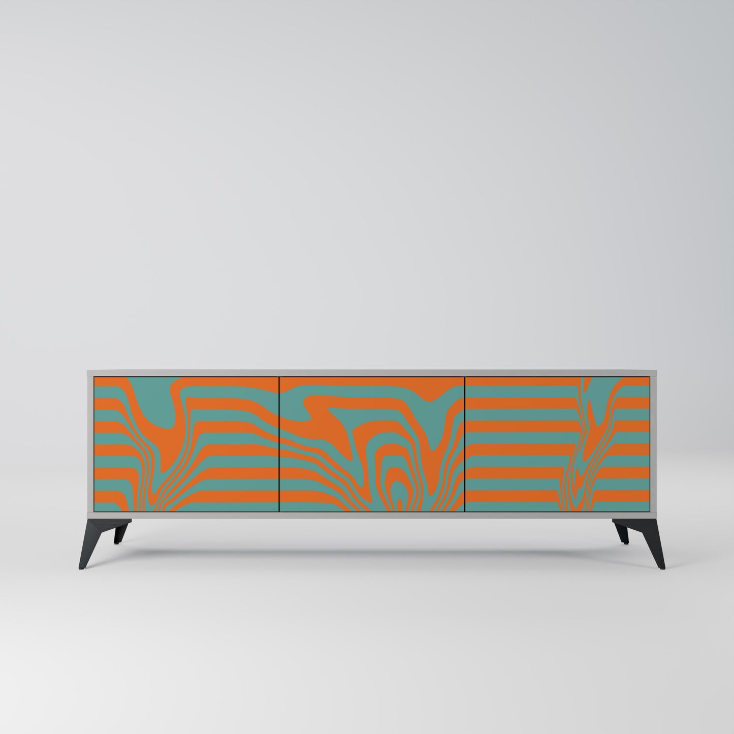 LINE COLLAPSE 3-Door TV Stand in Grey Finish