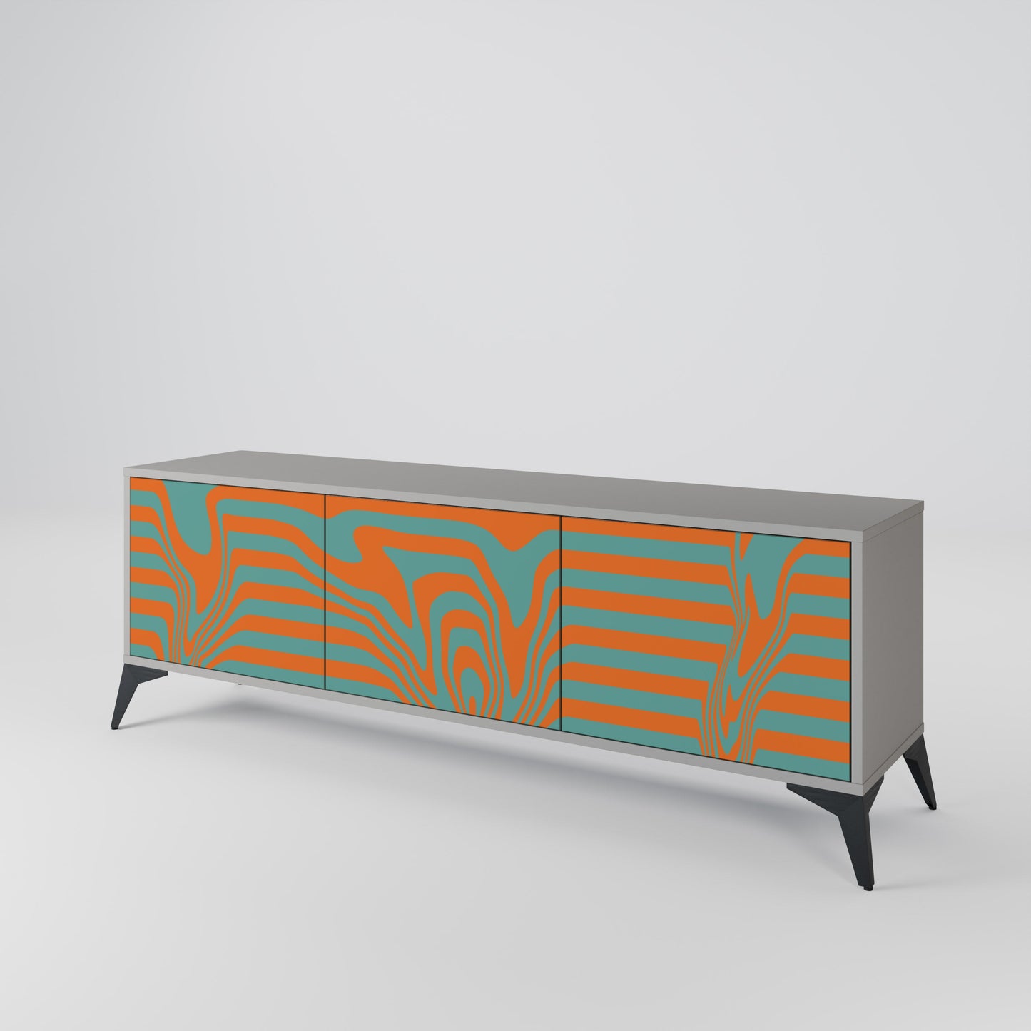 LINE COLLAPSE 3-Door TV Stand in Grey Finish
