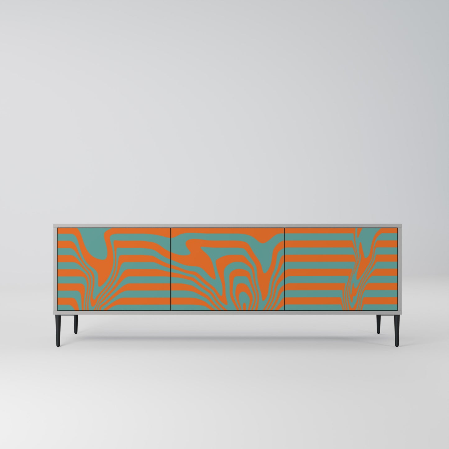 LINE COLLAPSE 3-Door TV Stand in Grey Finish