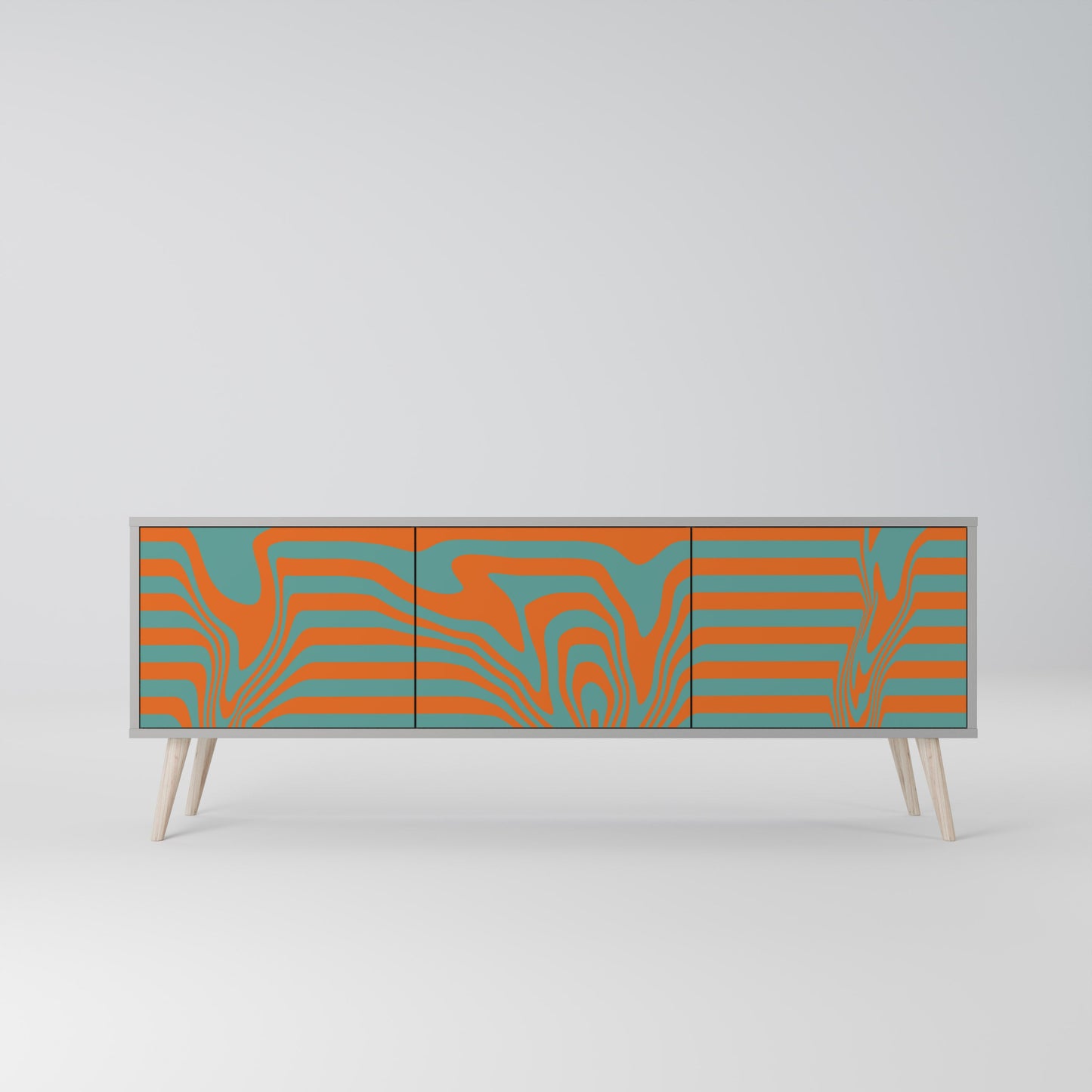 LINE COLLAPSE 3-Door TV Stand in Grey Finish