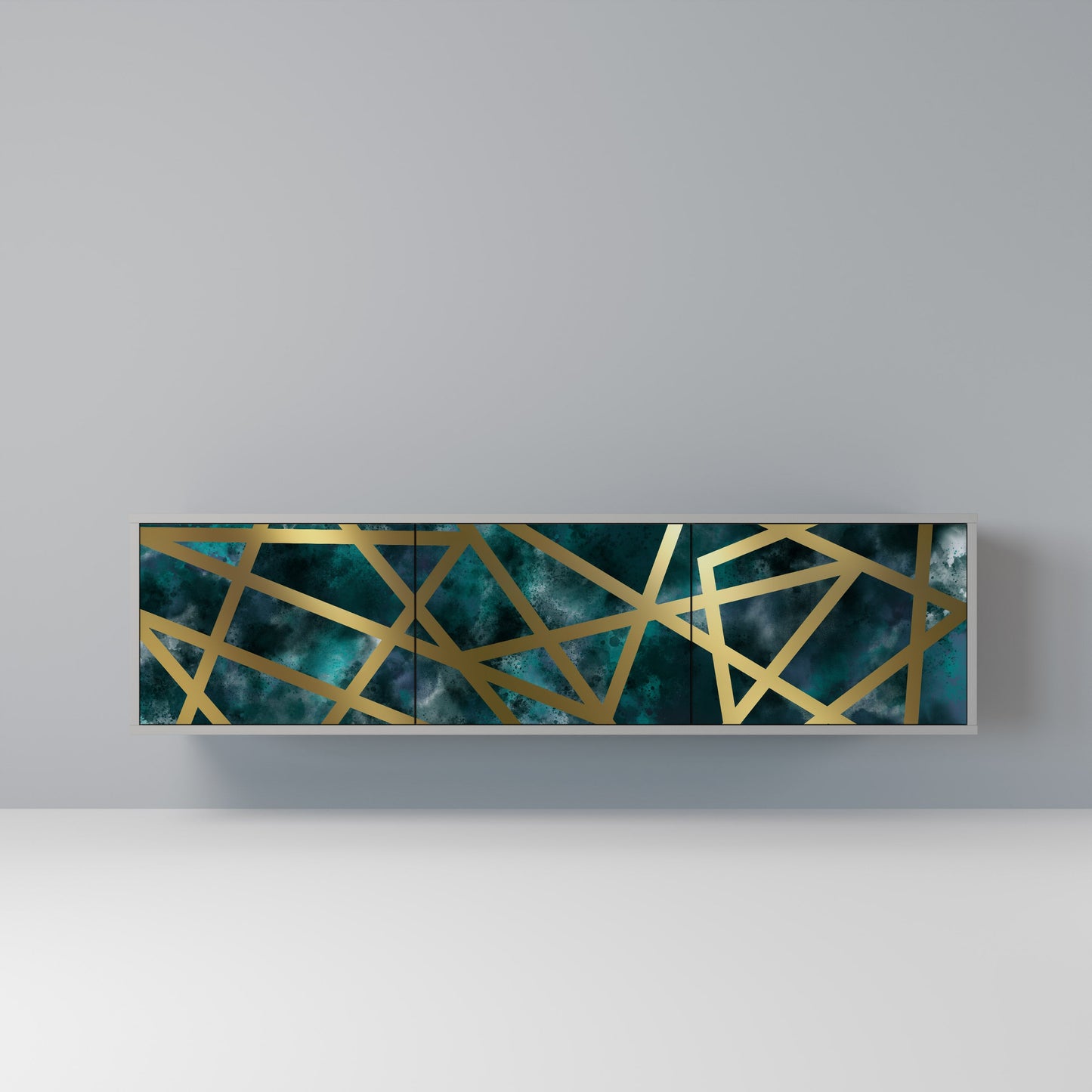 THE LABYRINTH OF GOLD 3-Door TV Stand in Grey Finish