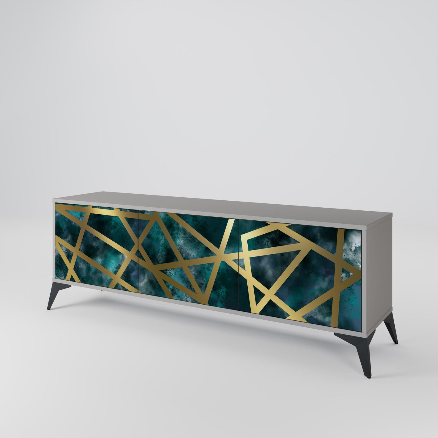 THE LABYRINTH OF GOLD 3-Door TV Stand in Grey Finish