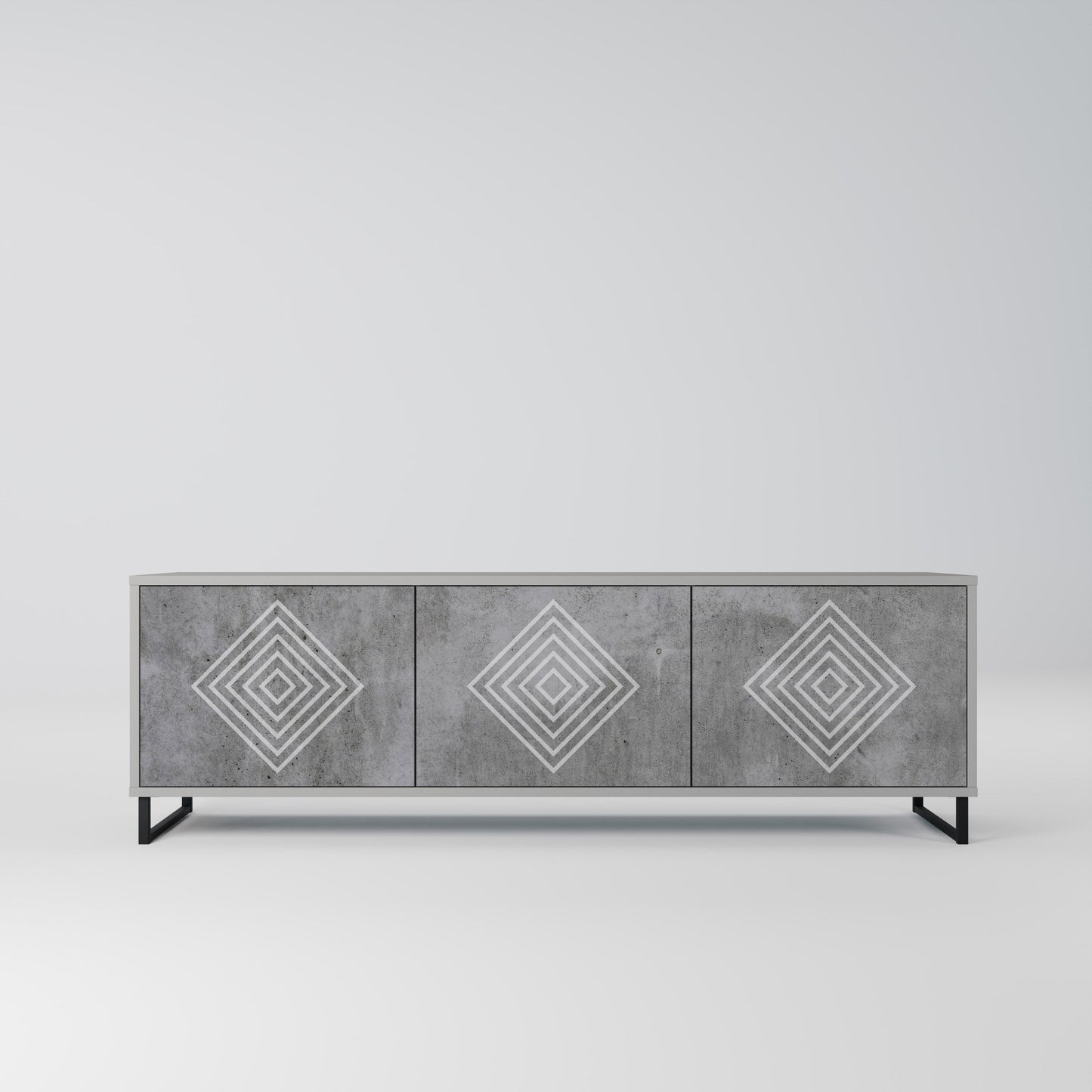 POLYGONAL ARTISTRY 3-Door TV Stand in Grey Finish