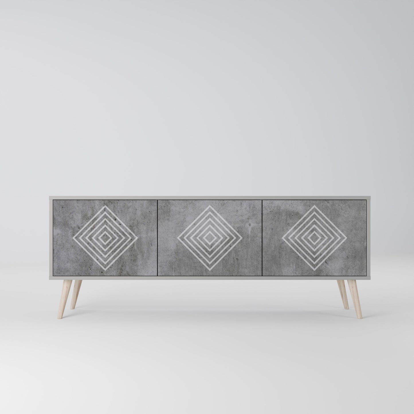 POLYGONAL ARTISTRY 3-Door TV Stand in Grey Finish